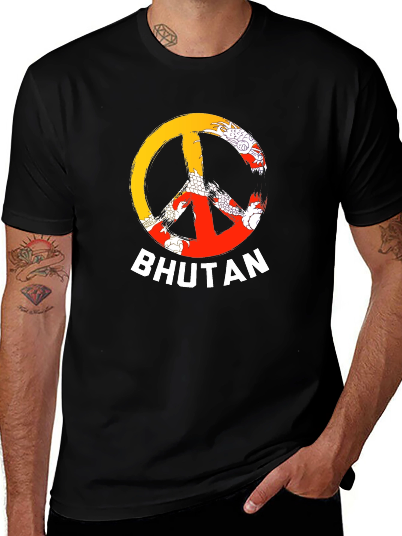 Bhutan Peace Sign T-Shirt - Mens Black Tee