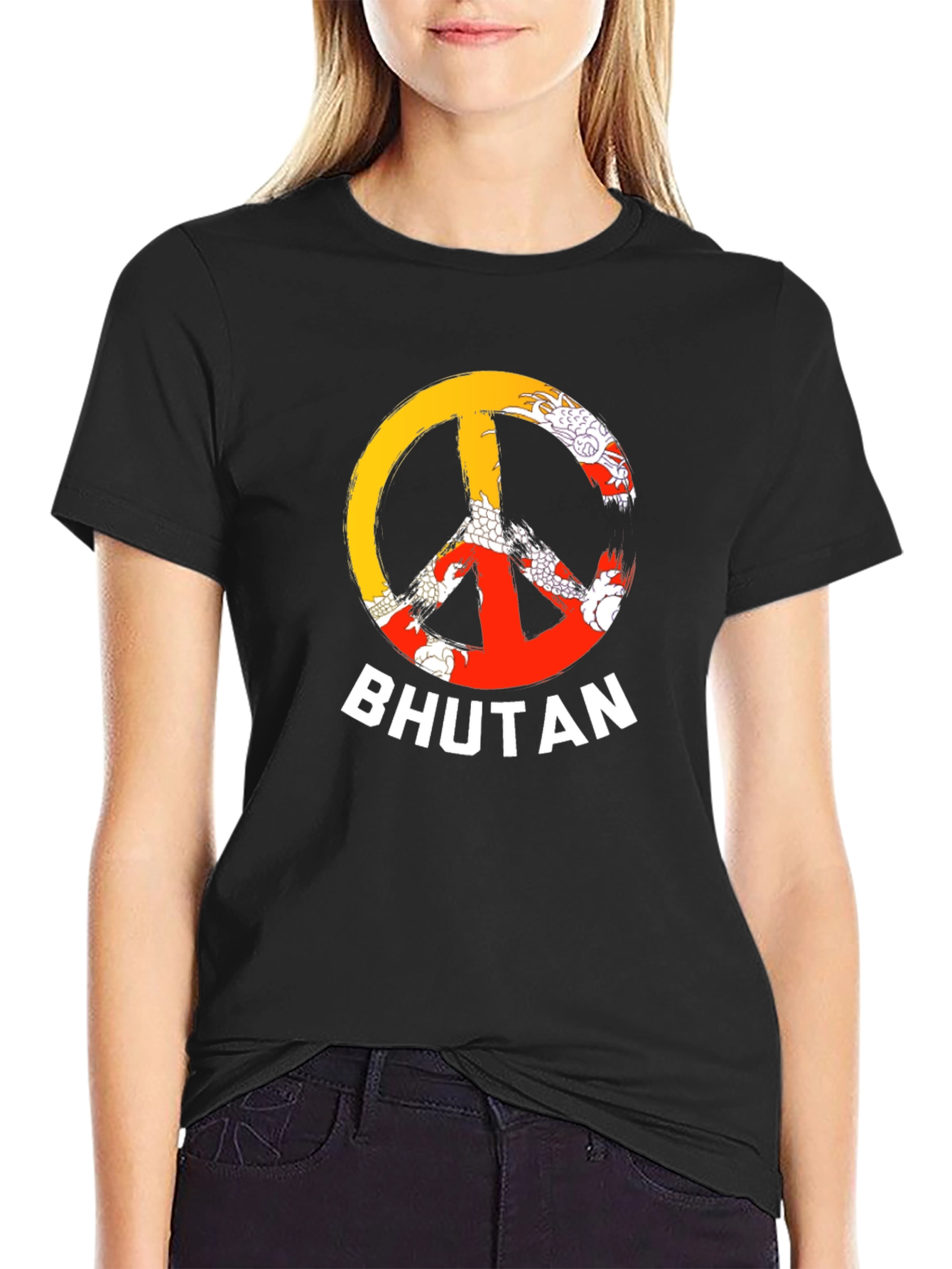 Bhutan Peace Sign T-Shirt - Mens Black Tee