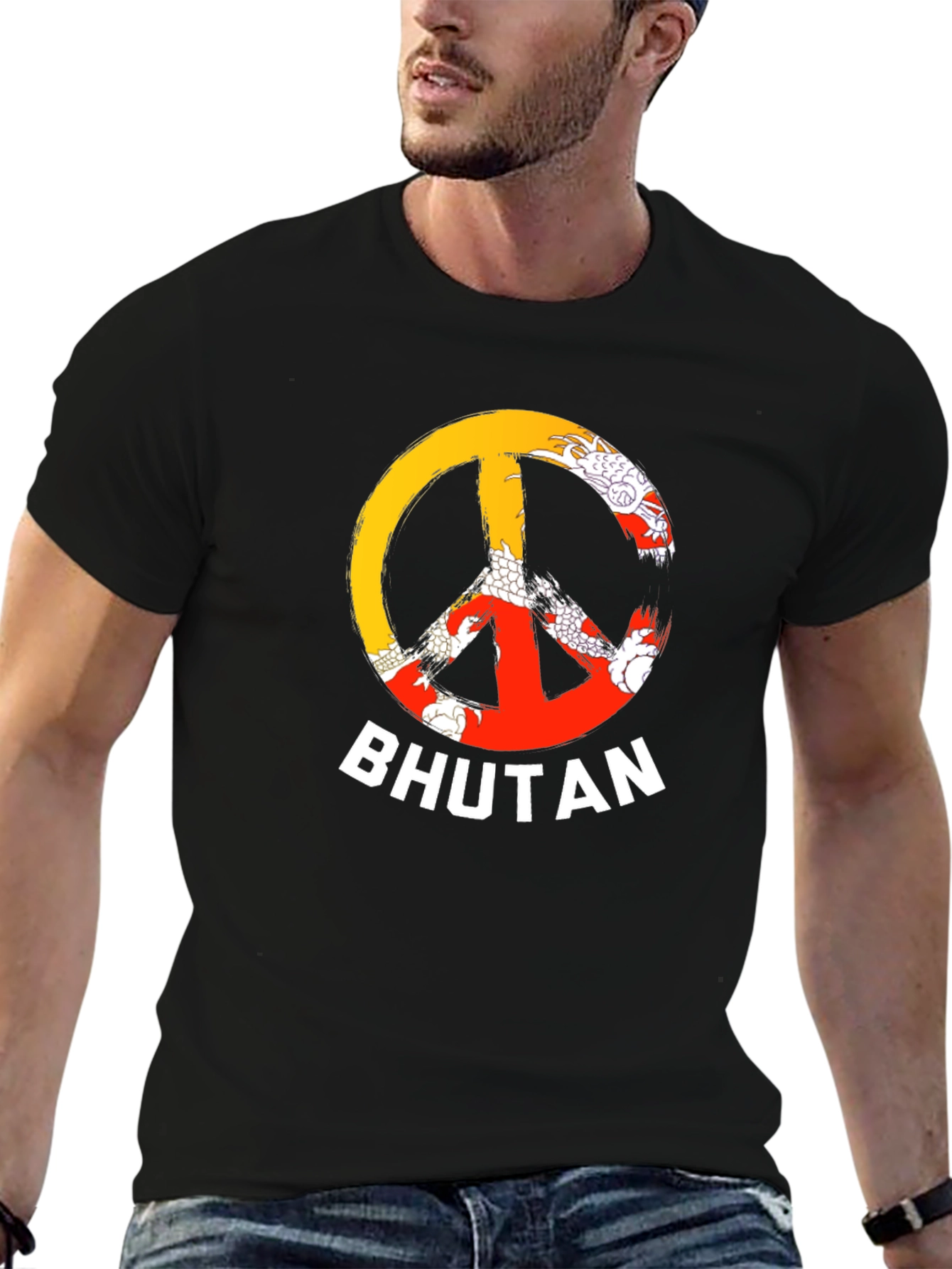 Bhutan Peace Sign T-Shirt - Mens Black Tee