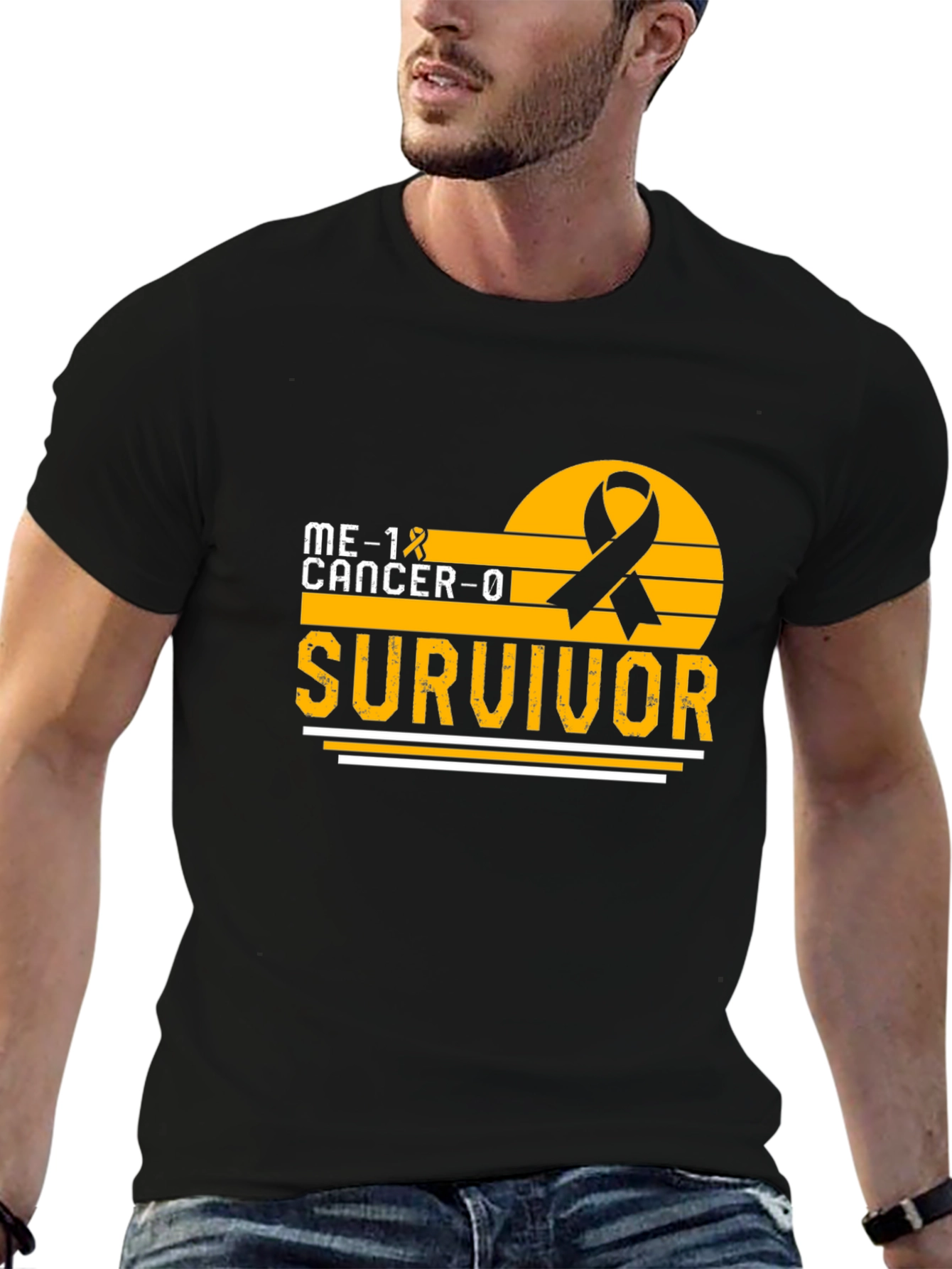 Cancer Survivor T-Shirt Black Ribbon Awareness Support