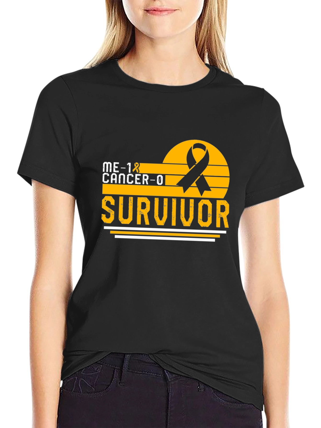 Cancer Survivor T-Shirt Black Ribbon Awareness Support