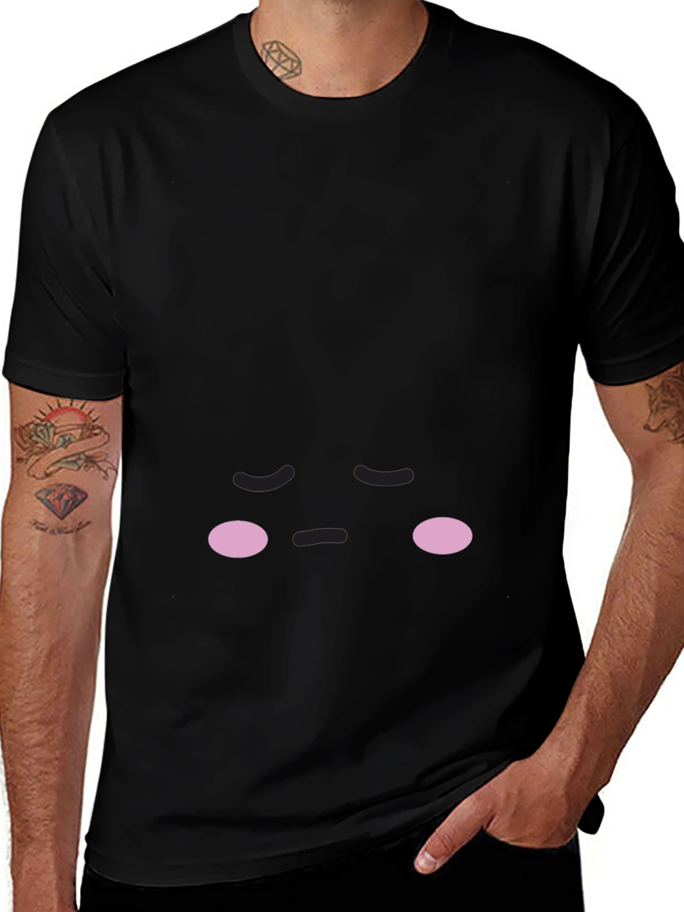 Cute Sad Face Black T-Shirt