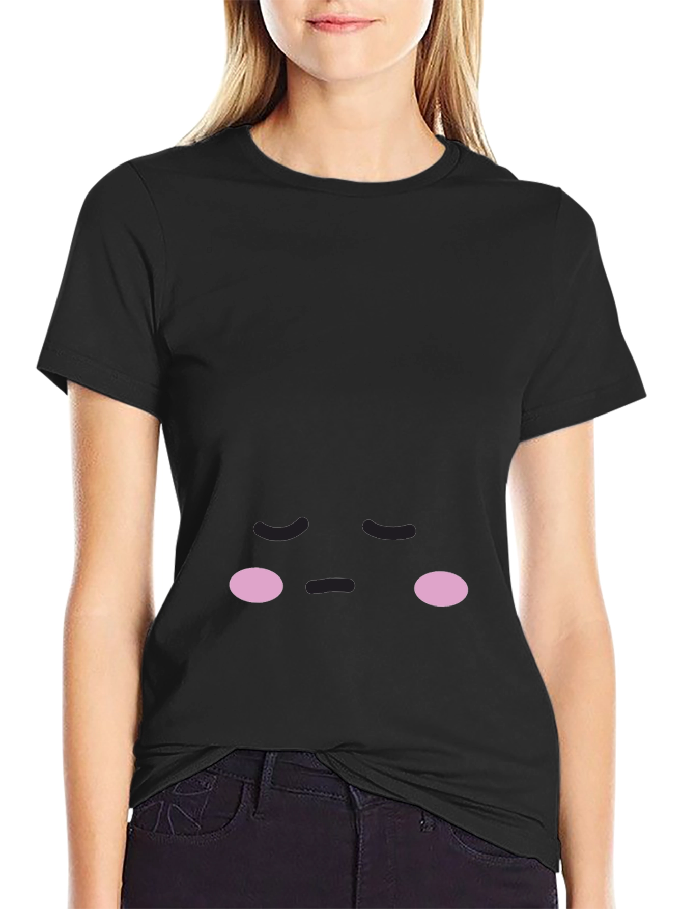 Cute Sad Face Black T-Shirt