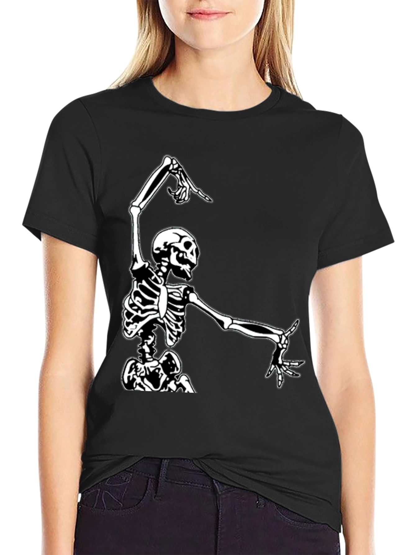 Dancing Skeleton Graphic Tee - Black Cotton