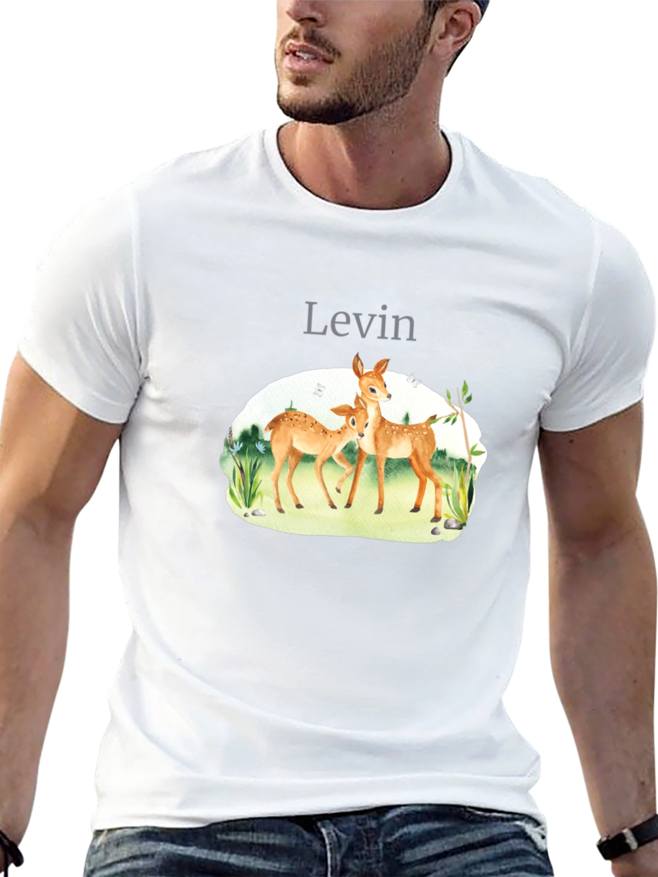 Levin Deer Graphic Tee - Black Cotton Blend Shirt