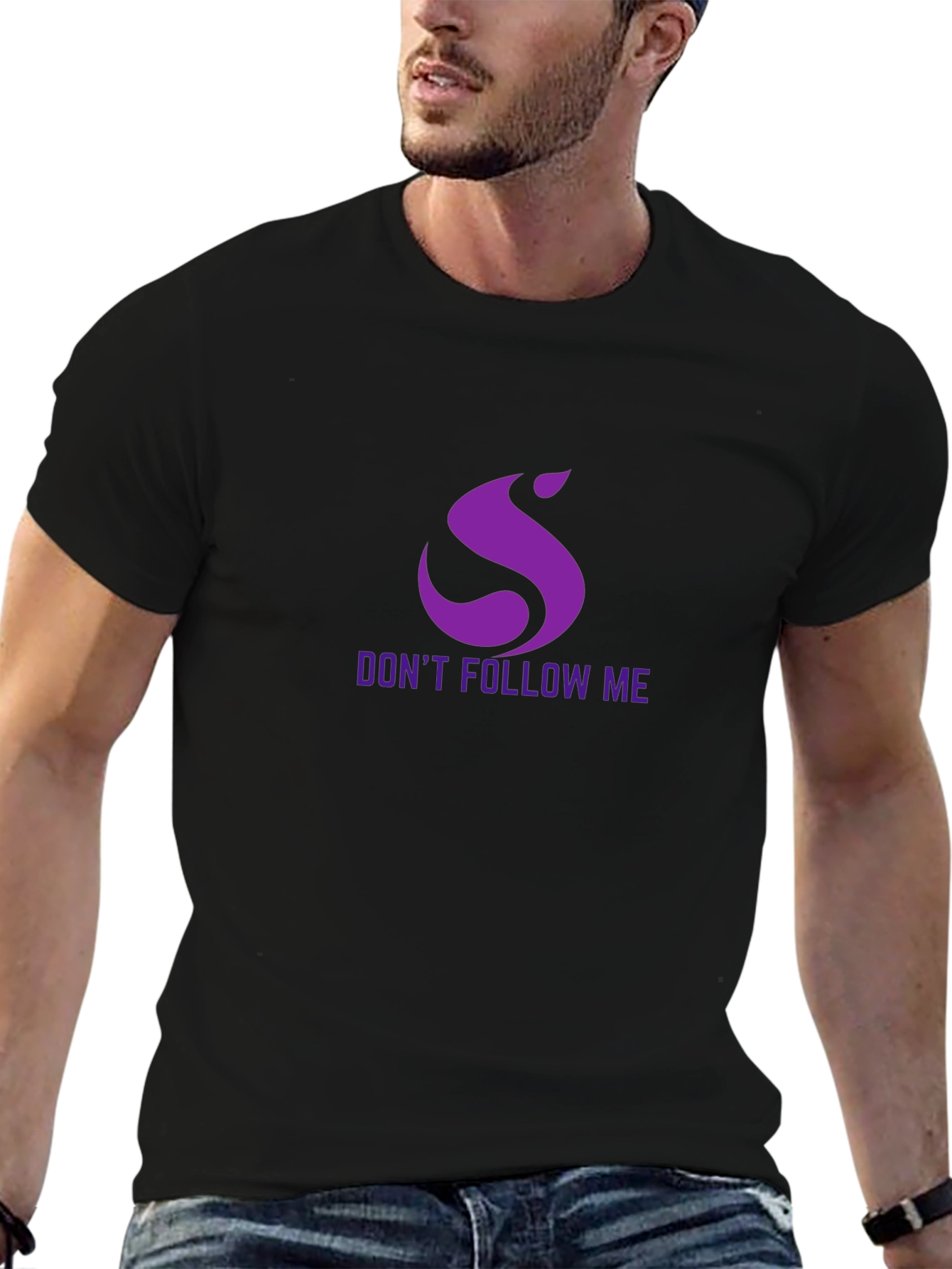 Dont Follow Me Purple Graphic Black T-Shirt