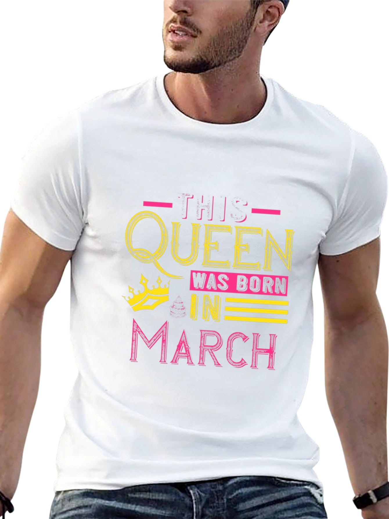 Queen Born in March Black Graphic T-Shirt