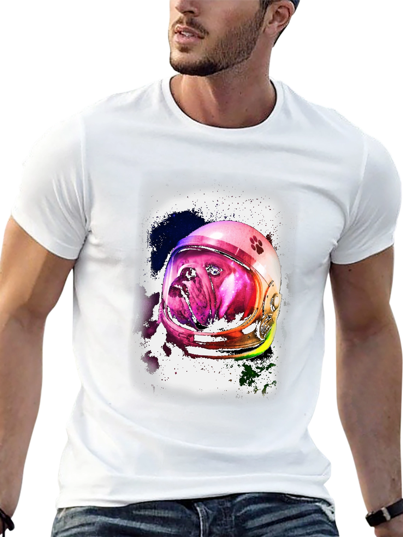 Astronaut Dog Graphic Tee - Unique Space Bulldog T-Shirt