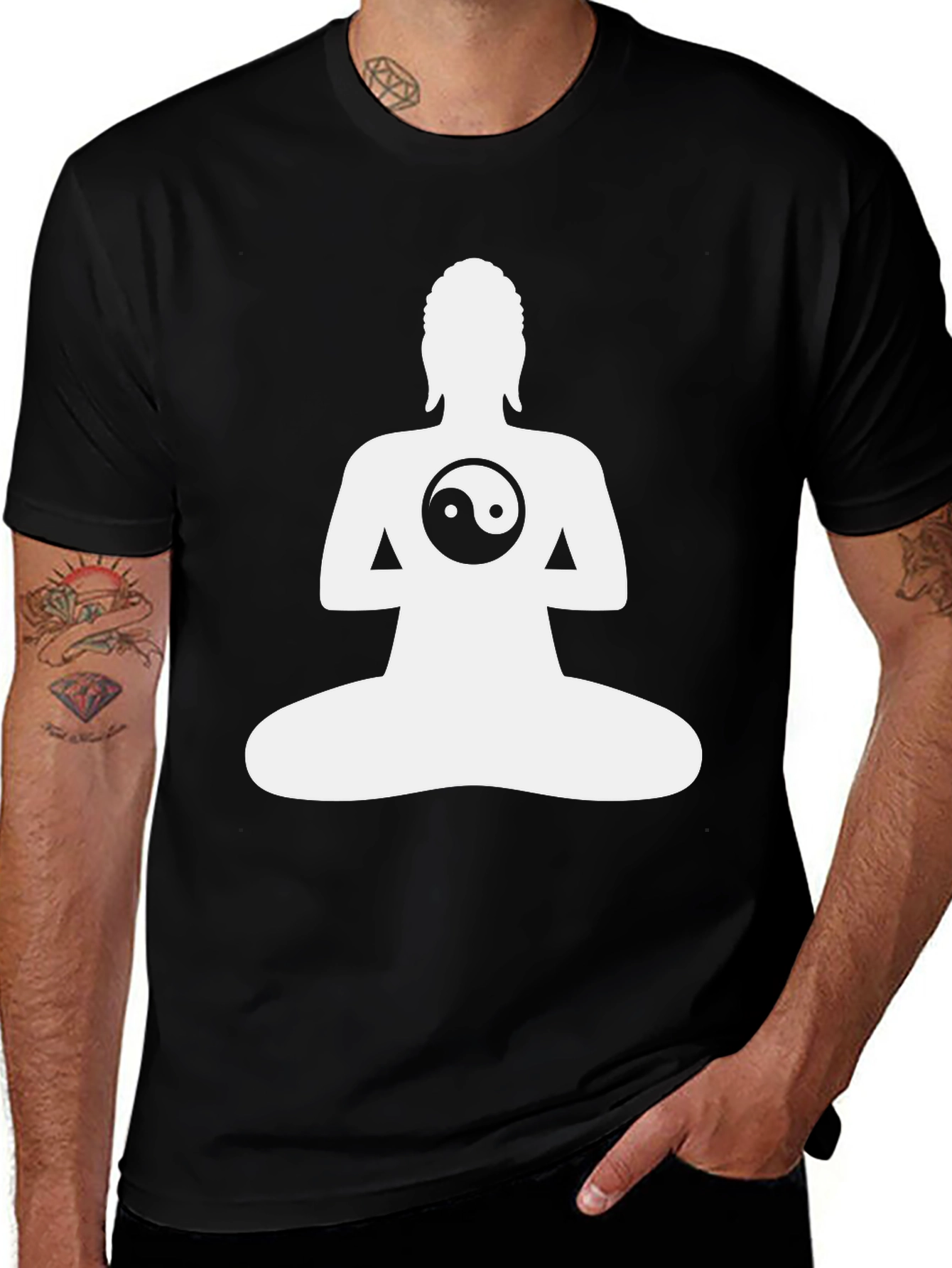 Yin Yang Buddha Graphic Tee - Black