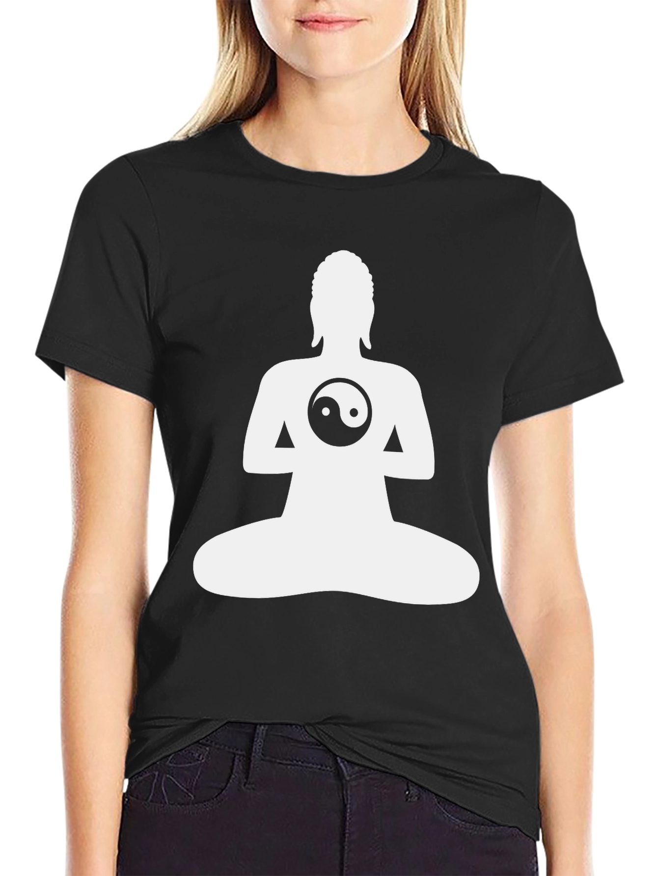 Yin Yang Buddha Graphic Tee - Black