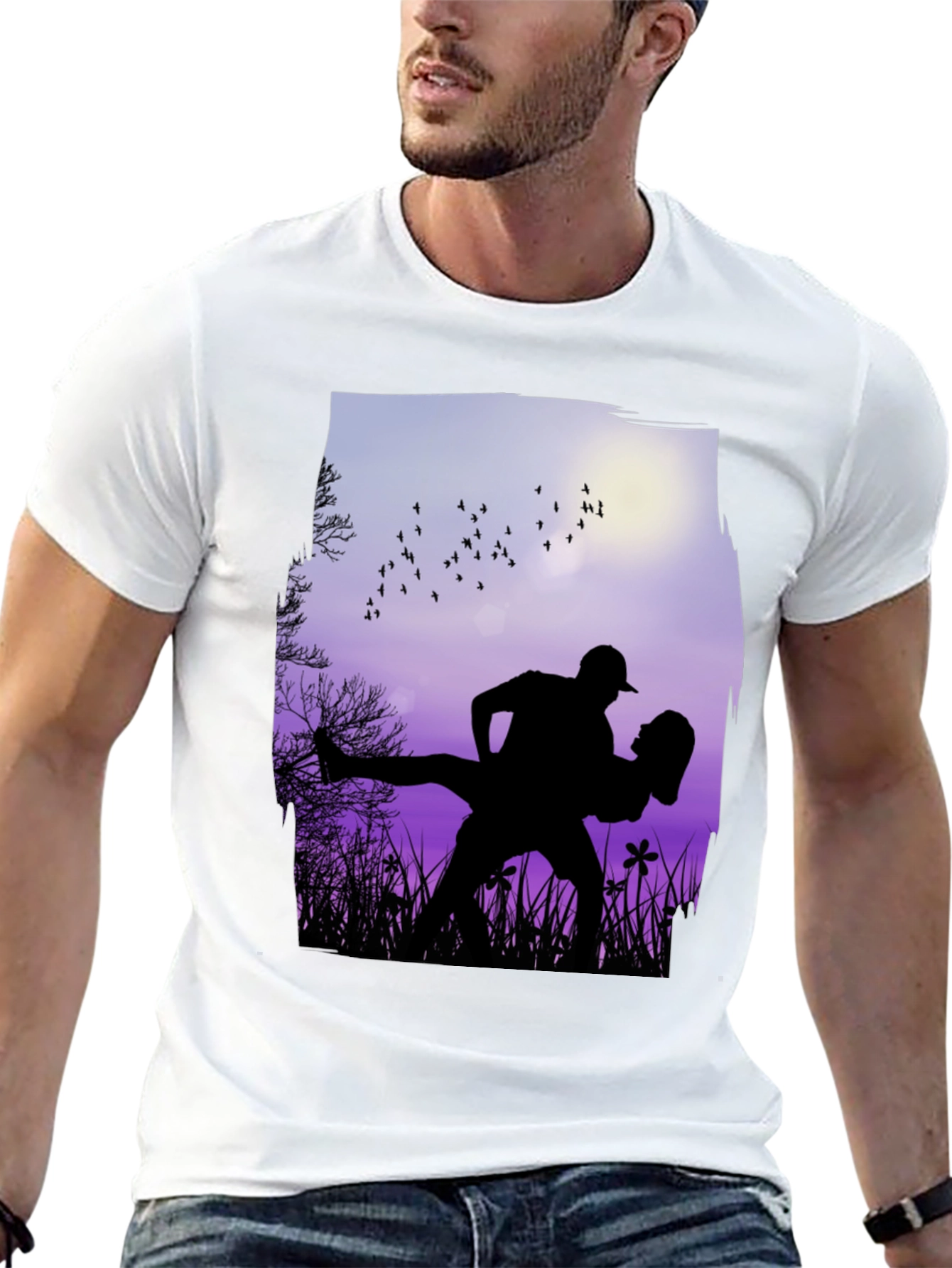 Silhouette Couple Dance Graphic T-Shirt - Romantic Design