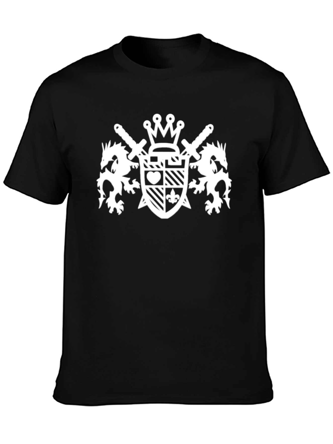 Black T-Shirt with White Crest Graphic