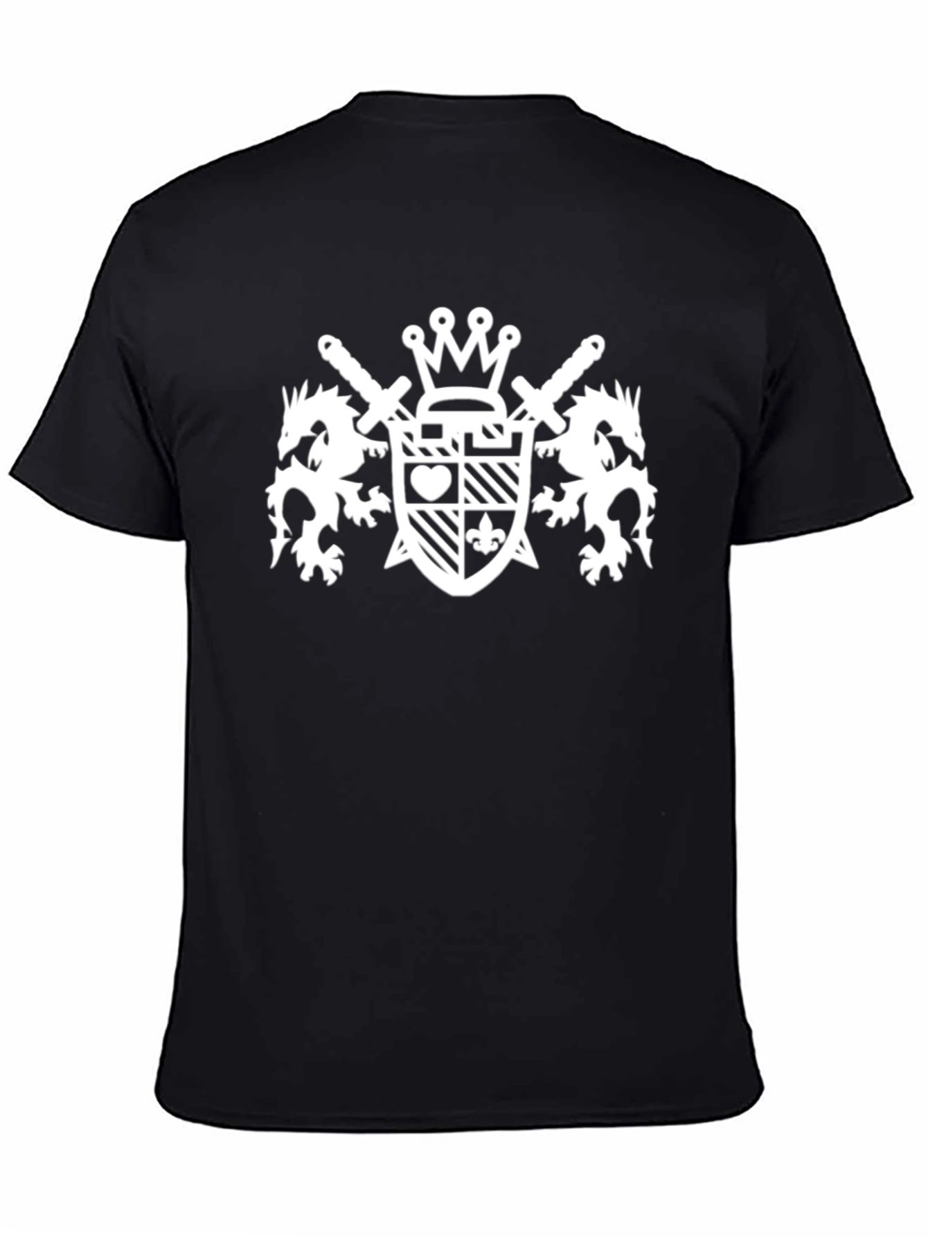 Black T-Shirt with White Crest Graphic