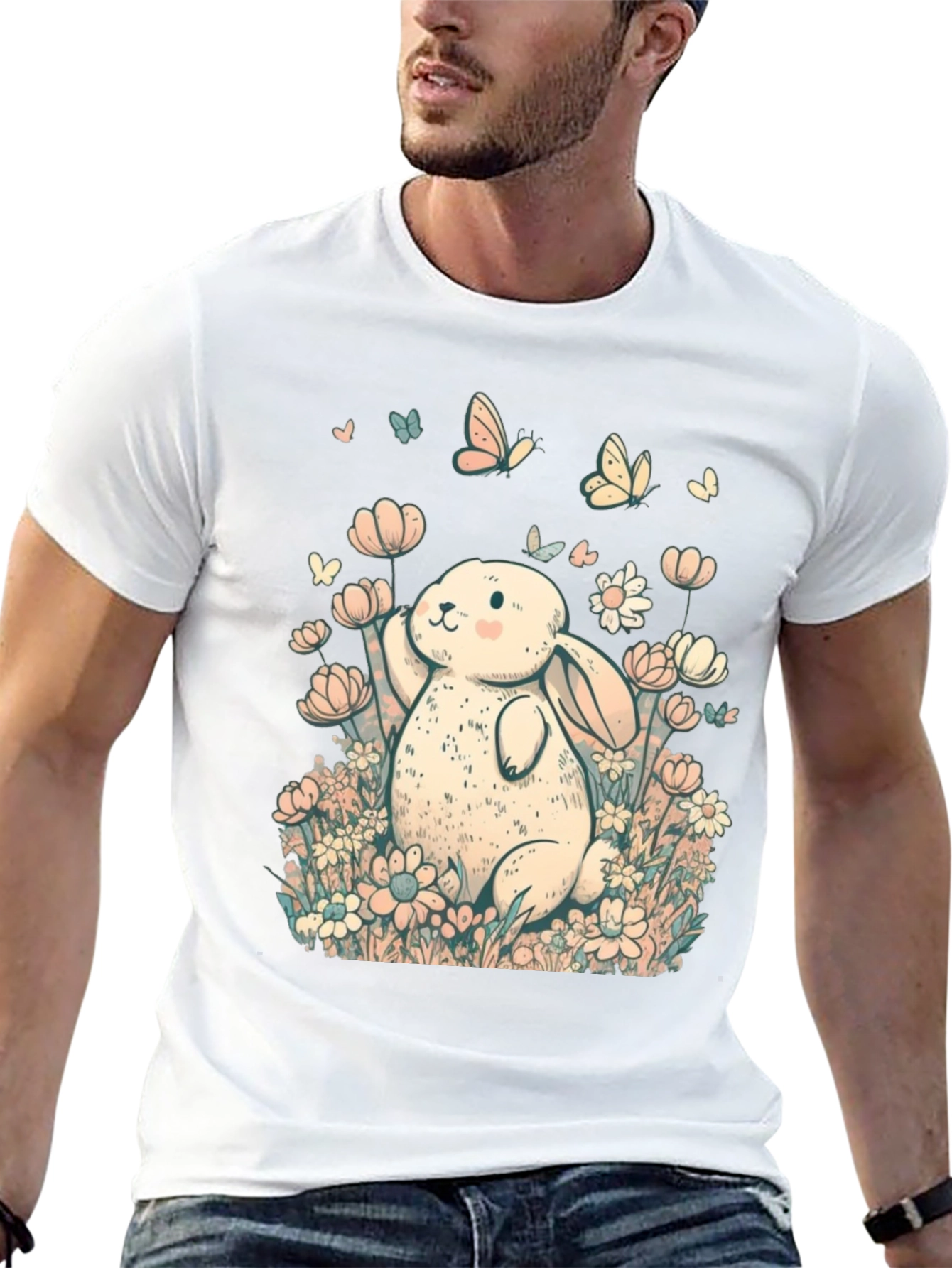 Cute Bunny Floral Graphic T-Shirt