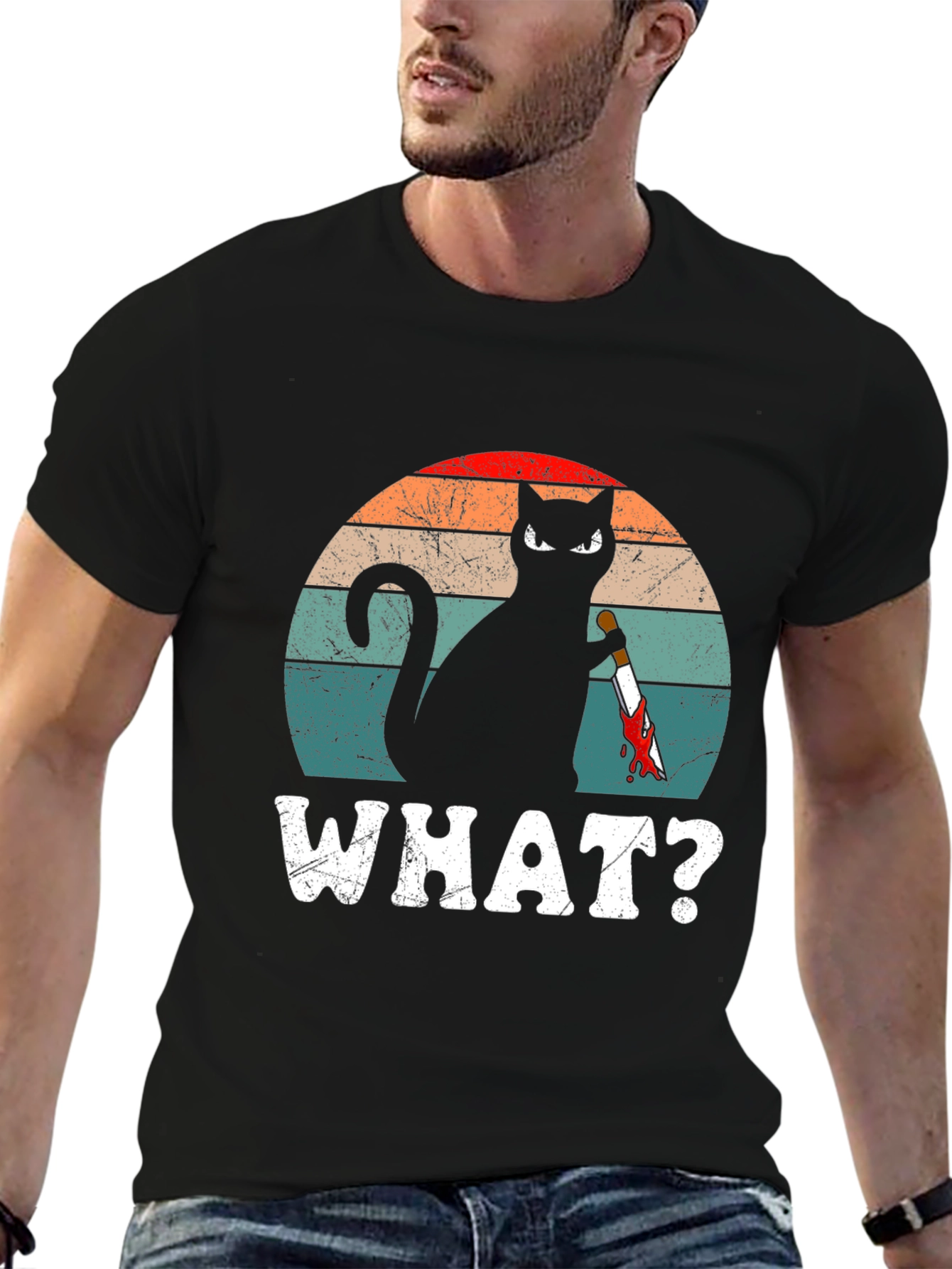 Cat With Knife T-Shirt - WHAT? Funny Graphic Tee