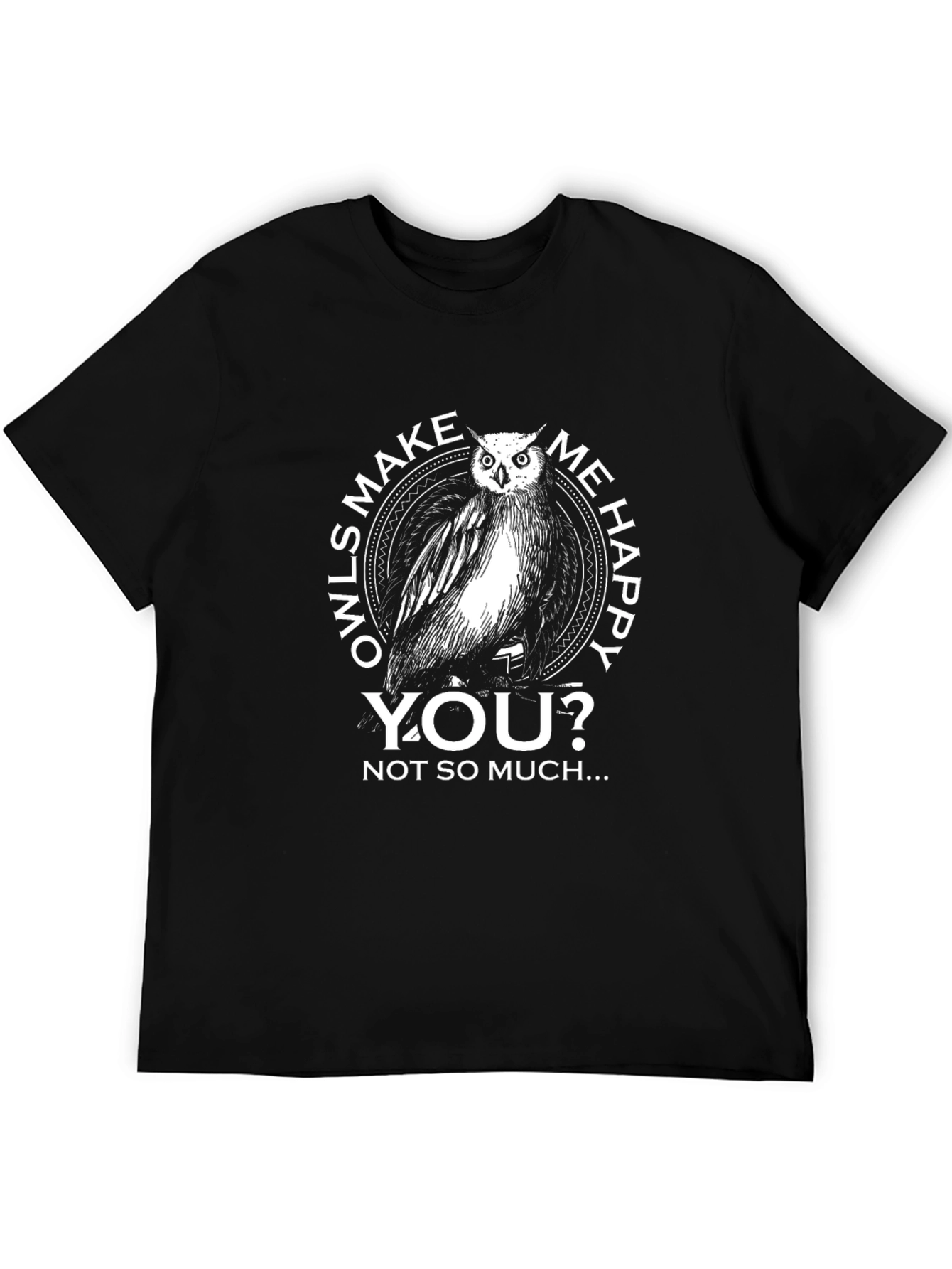 Owls Make Me Happy Mens Black Graphic Tee