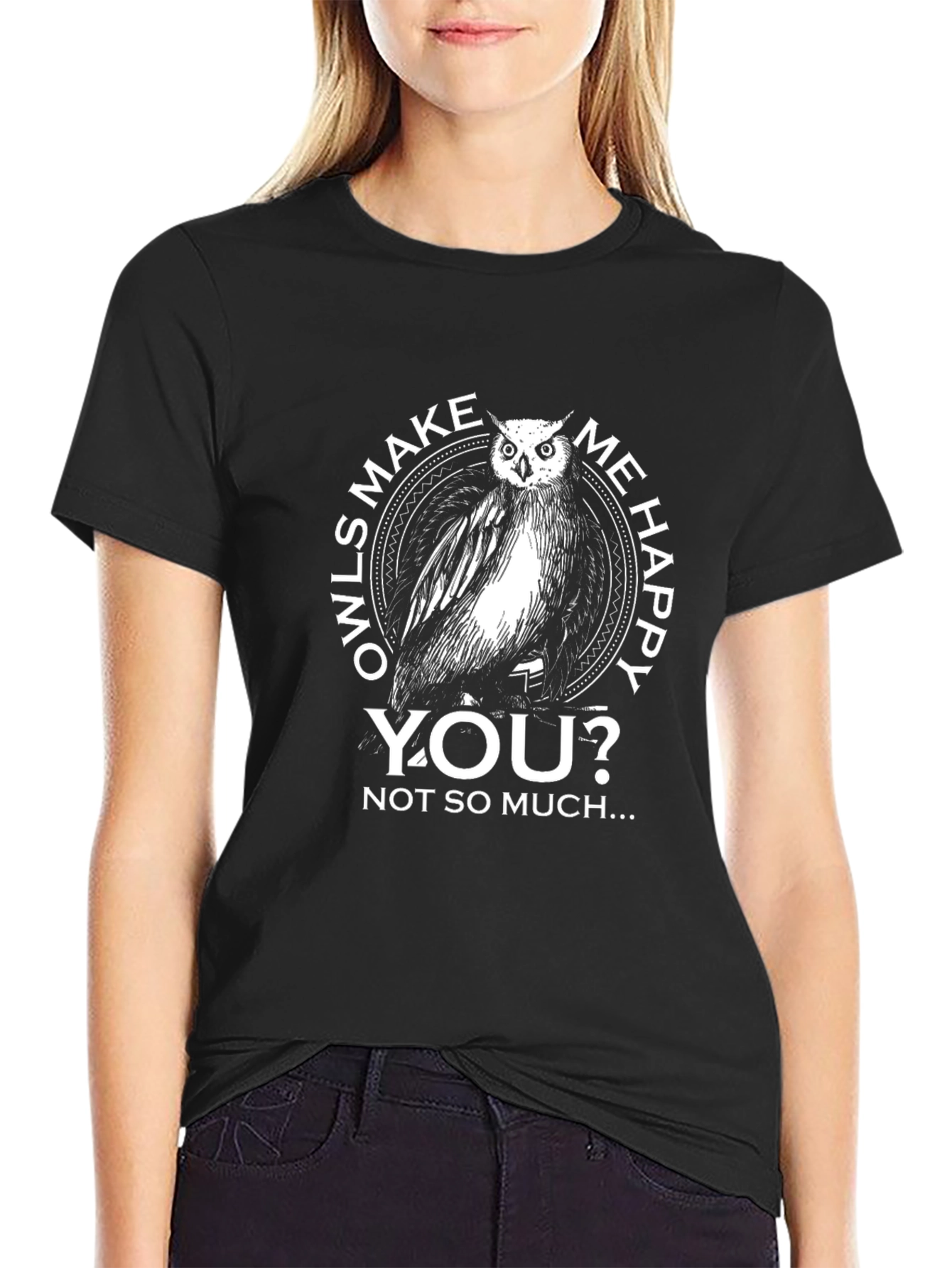 Owls Make Me Happy Mens Black Graphic Tee