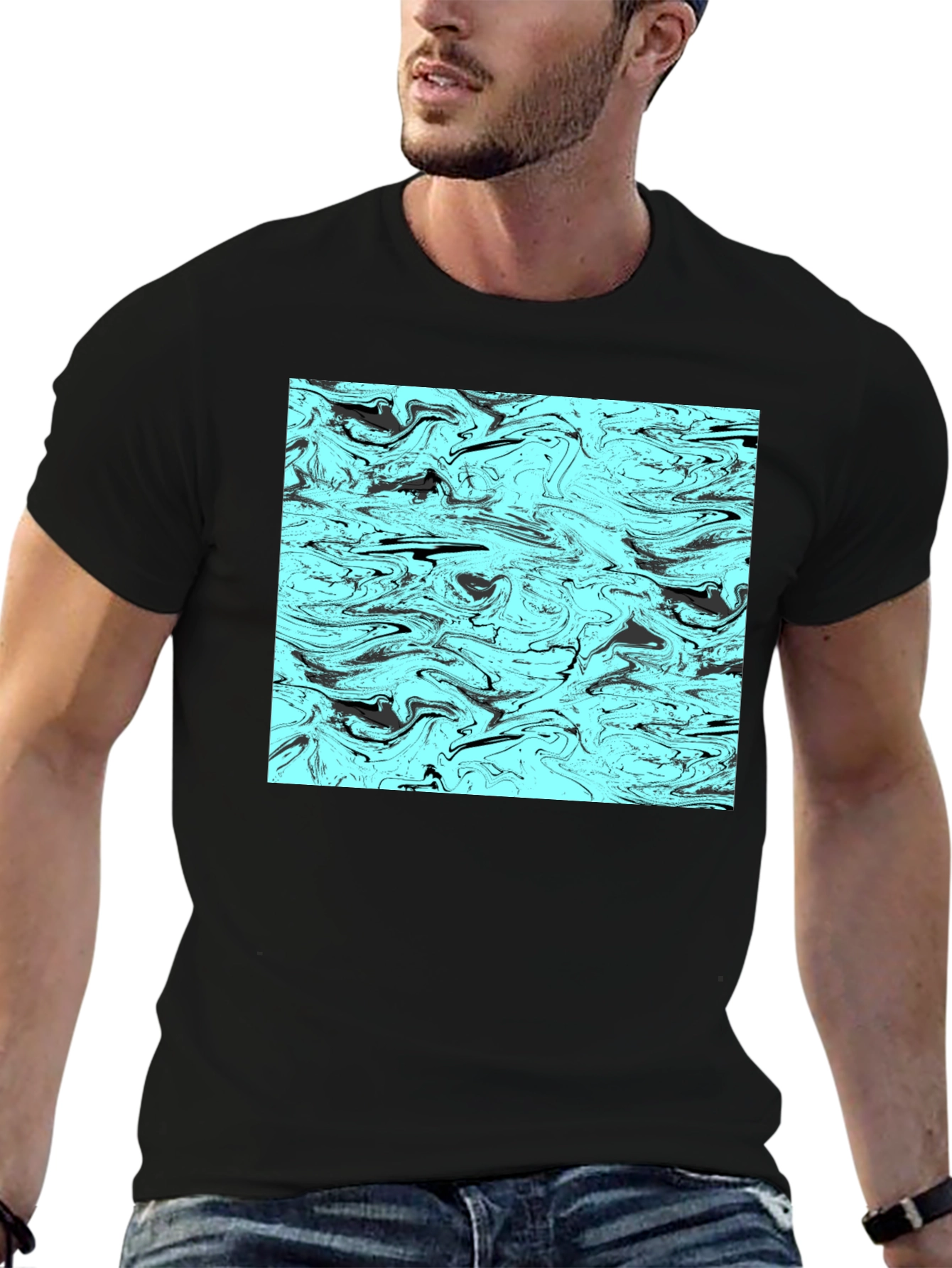 Abstract Swirl Graphic Tee - Mens Black T-Shirt