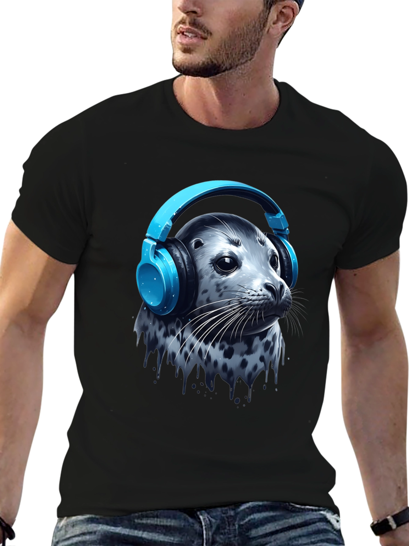 Seal with Headphones T-Shirt - Cool Graphic Tee