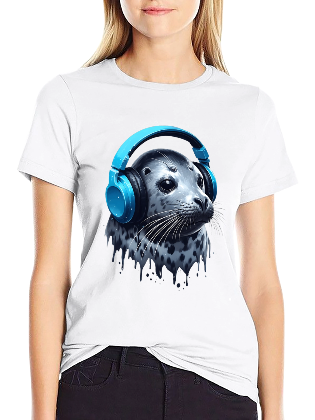 Seal with Headphones T-Shirt - Cool Graphic Tee