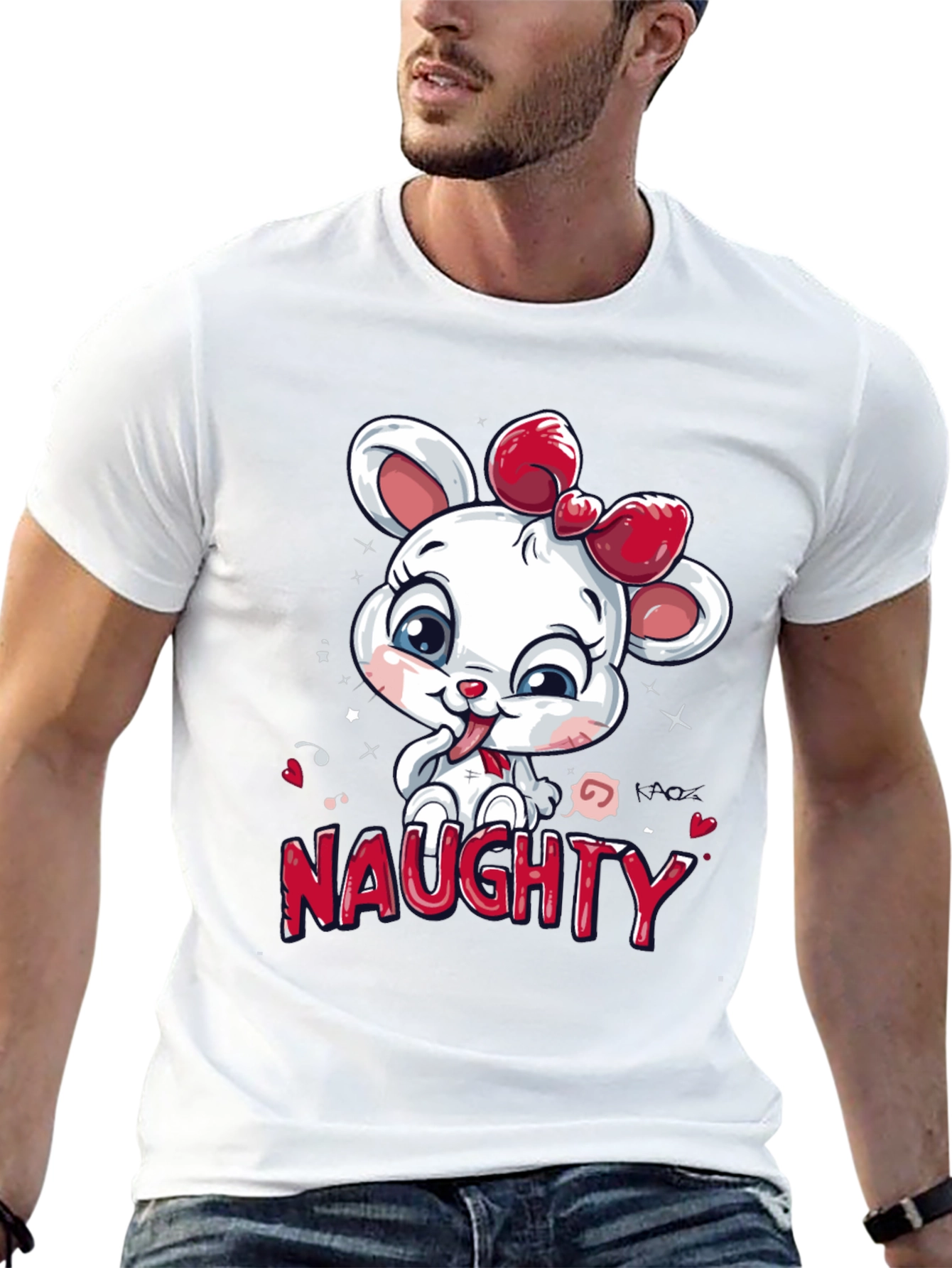 Naughty Cartoon Mouse Graphic Tee - Black Cotton T-Shirt