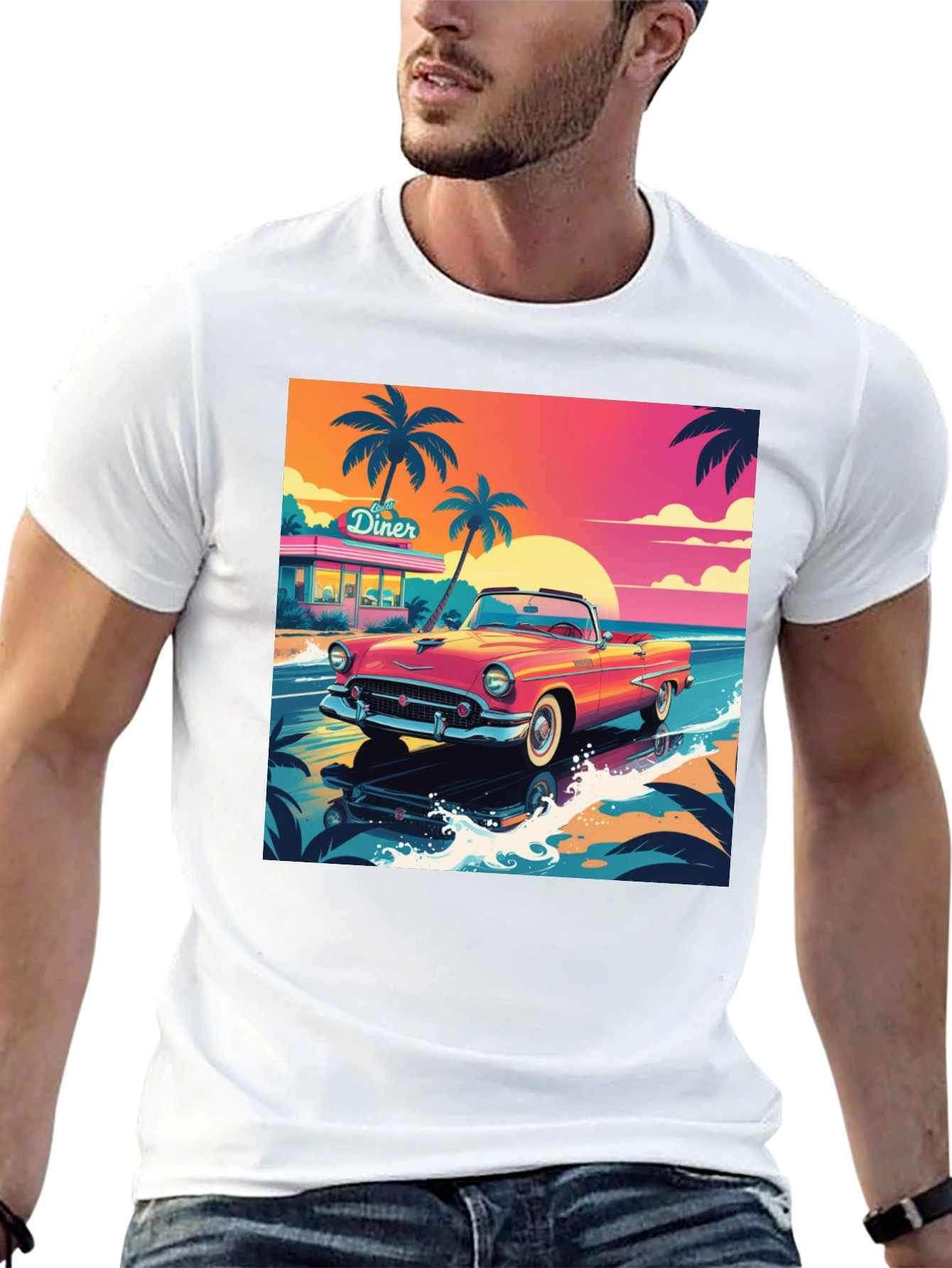 Retro Car Graphic Tee - Beach Diner Design