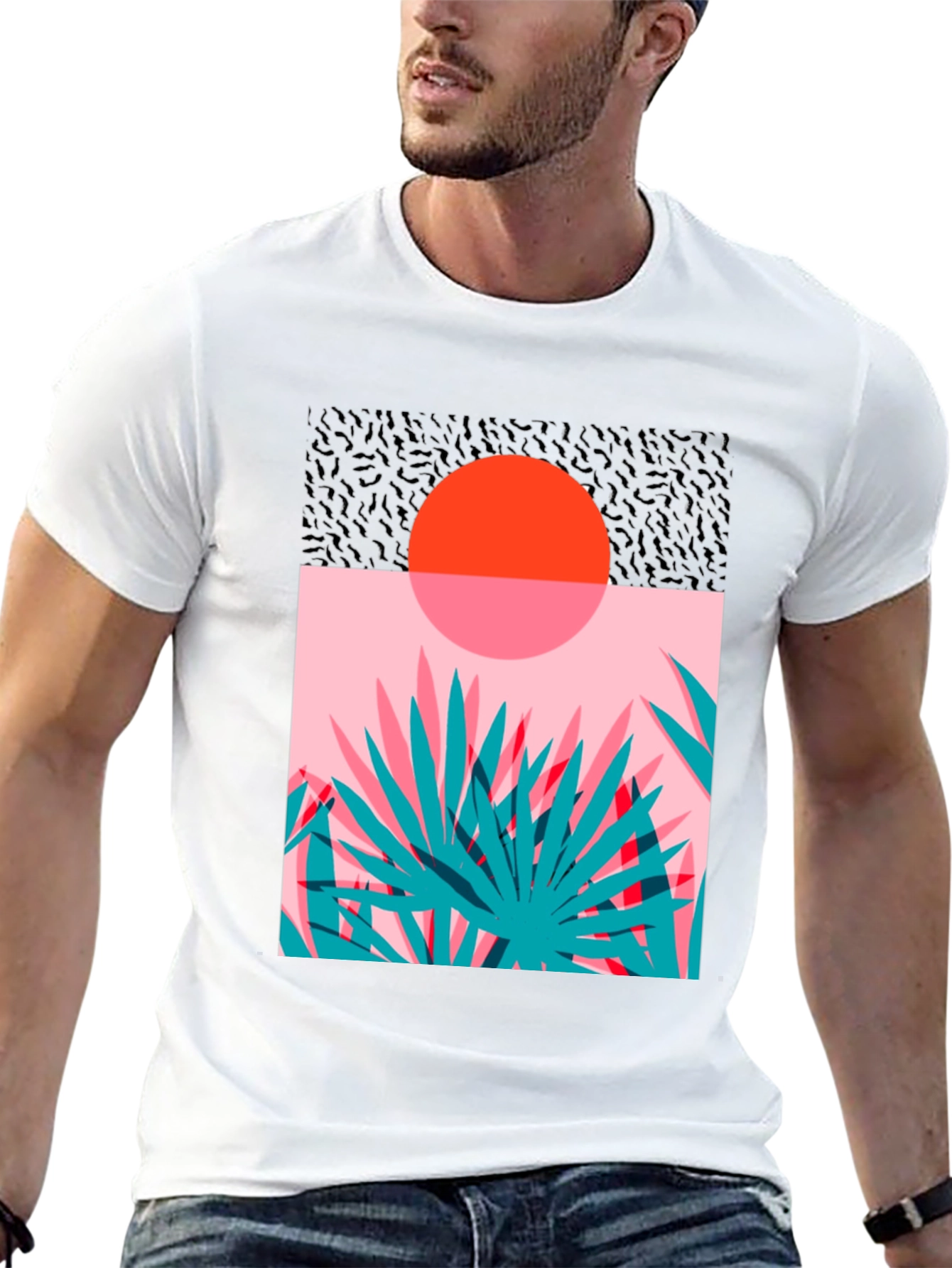 Retro Sunset Palm T-Shirt - Black