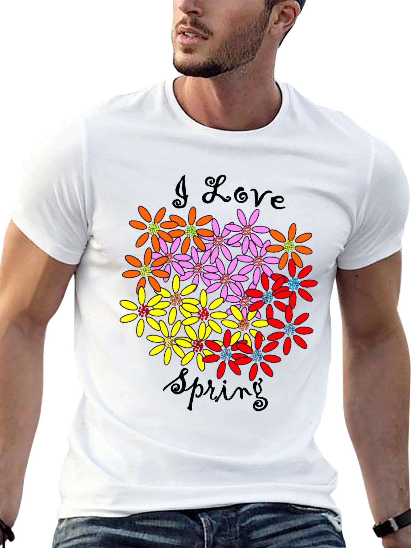 I Love Spring Floral Graphic Black T-Shirt