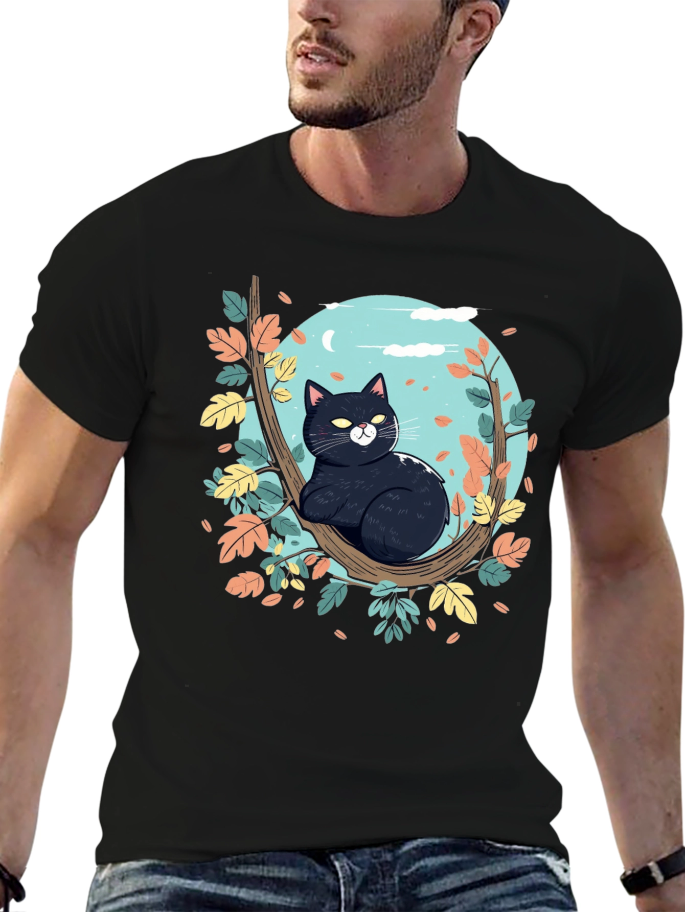 Black Cat Tree Branch T-Shirt