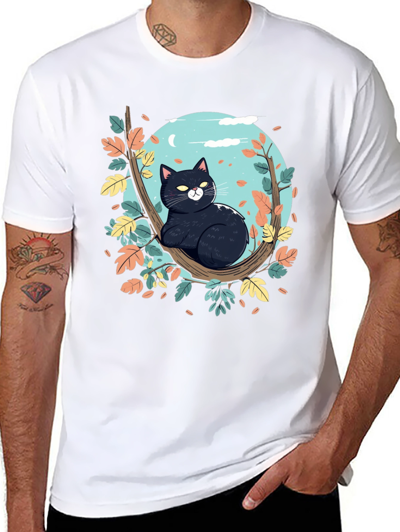 Black Cat Tree Branch T-Shirt