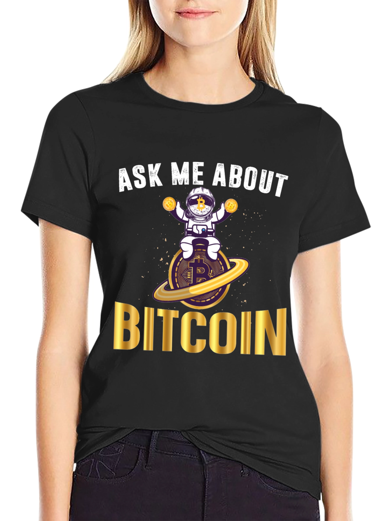 Ask Me About Bitcoin T-Shirt - Crypto Astronaut