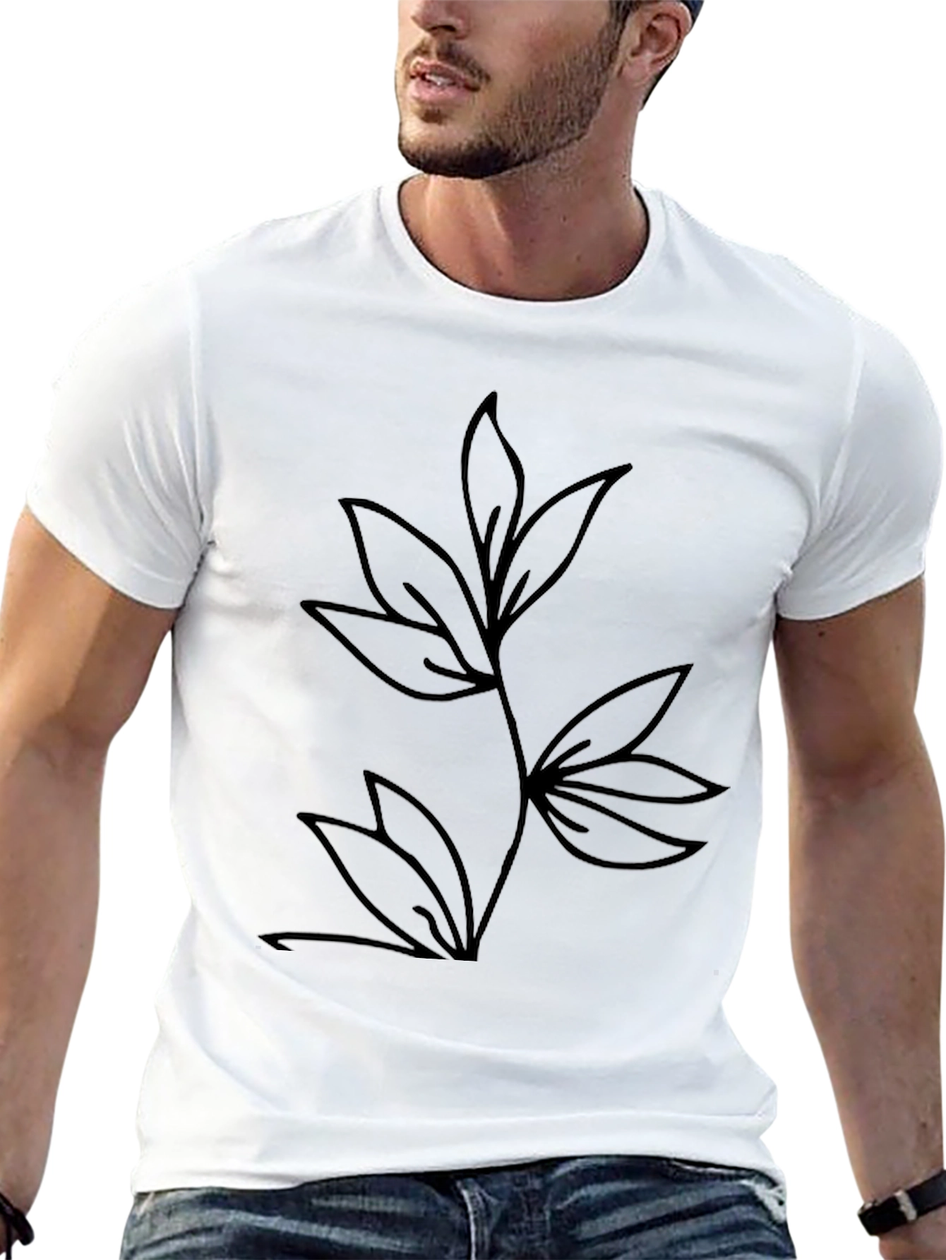 Minimalist Leaf Design Black T-Shirt