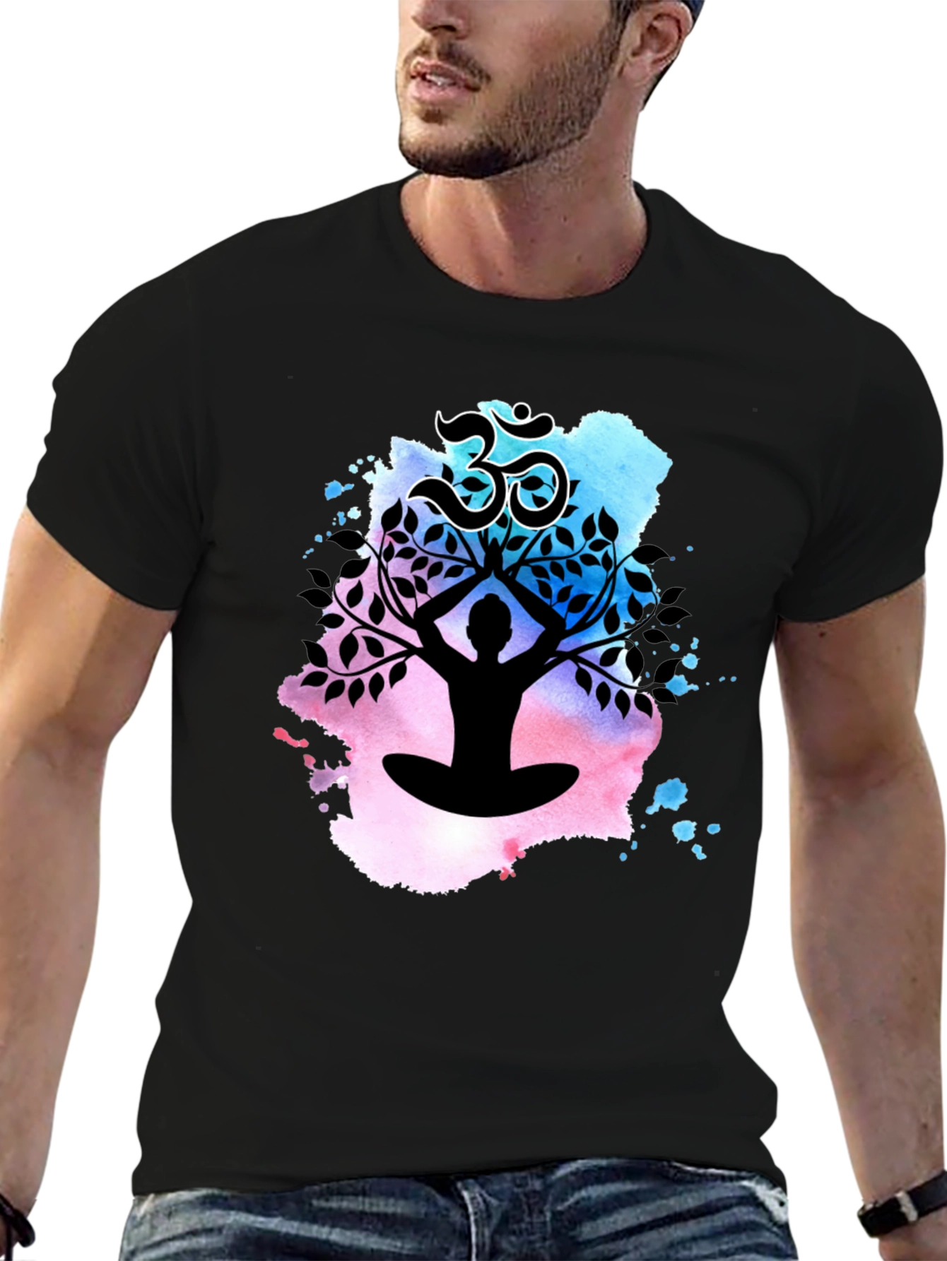 Yoga Meditation Tree T-Shirt - Om Symbol Black Tee