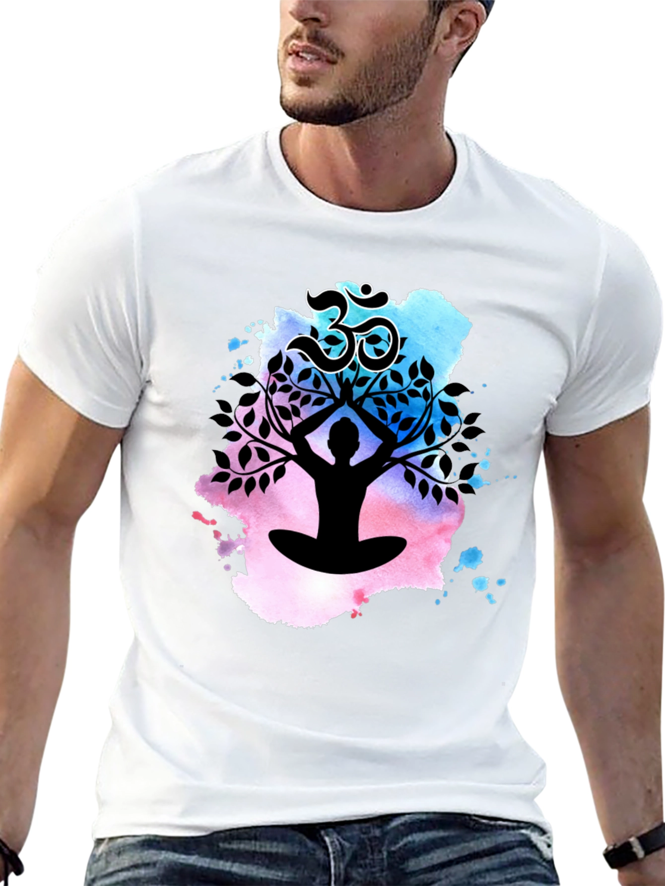 Yoga Meditation Tree T-Shirt - Om Symbol Black Tee