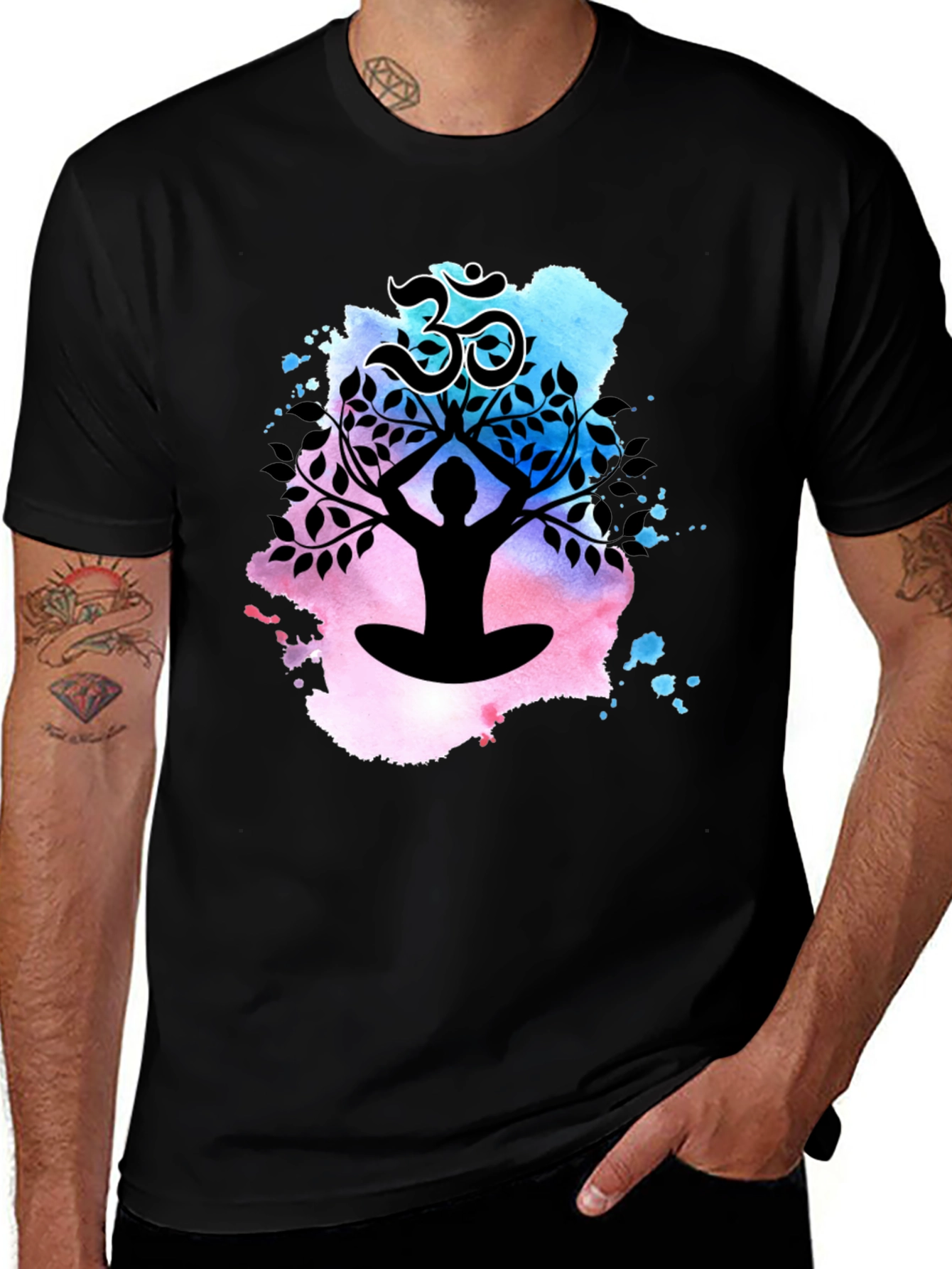 Yoga Meditation Tree T-Shirt - Om Symbol Black Tee