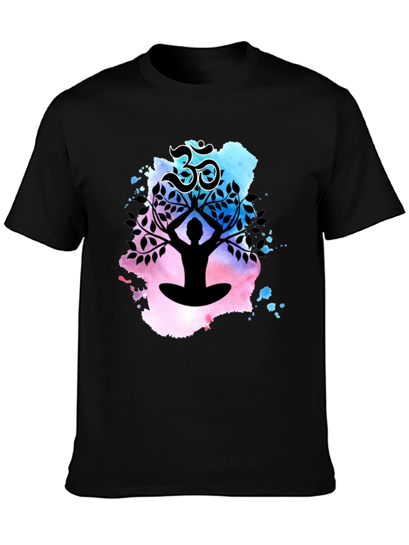 Yoga Meditation Tree T-Shirt - Om Symbol Black Tee