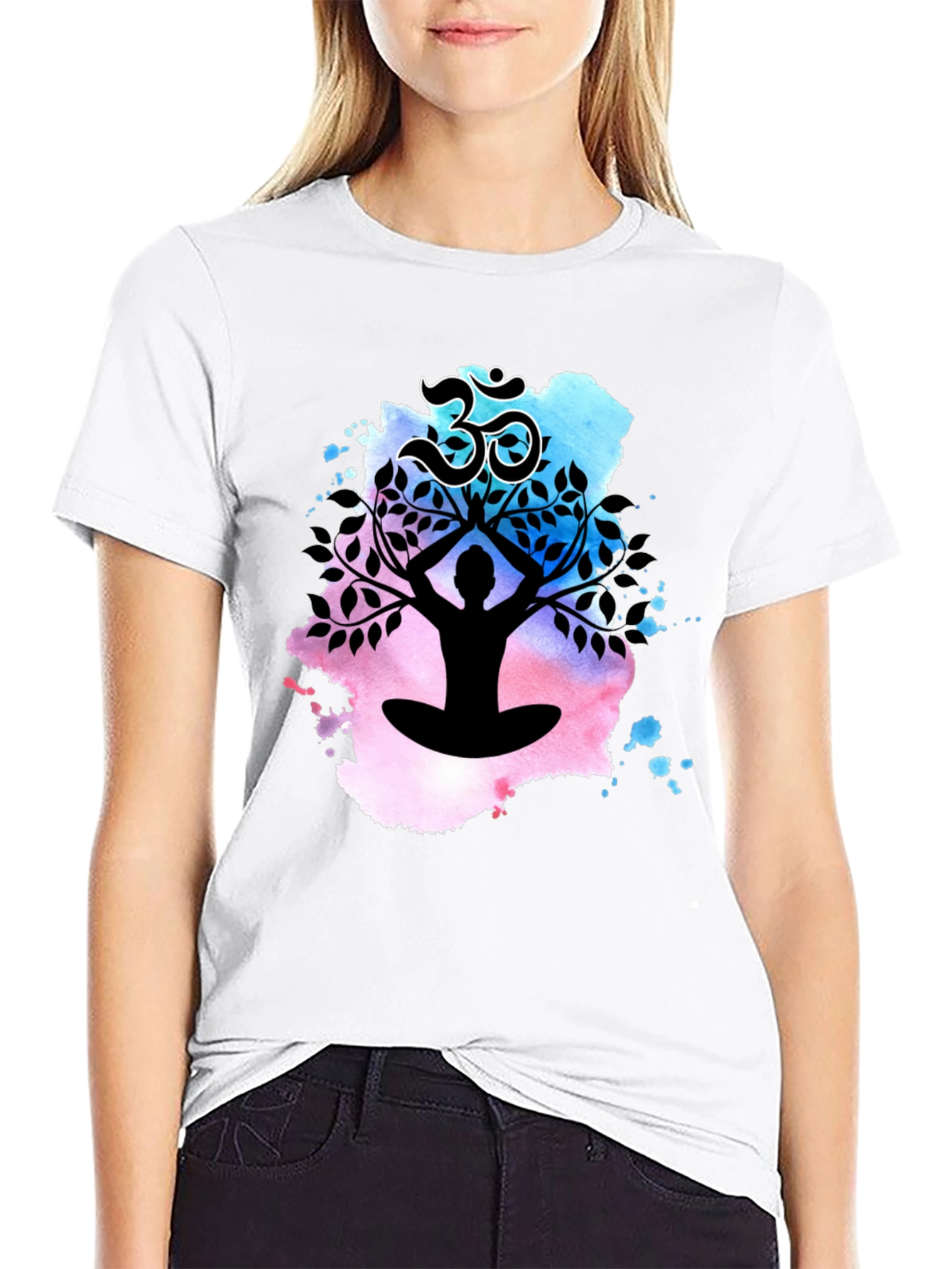 Yoga Meditation Tree T-Shirt - Om Symbol Black Tee