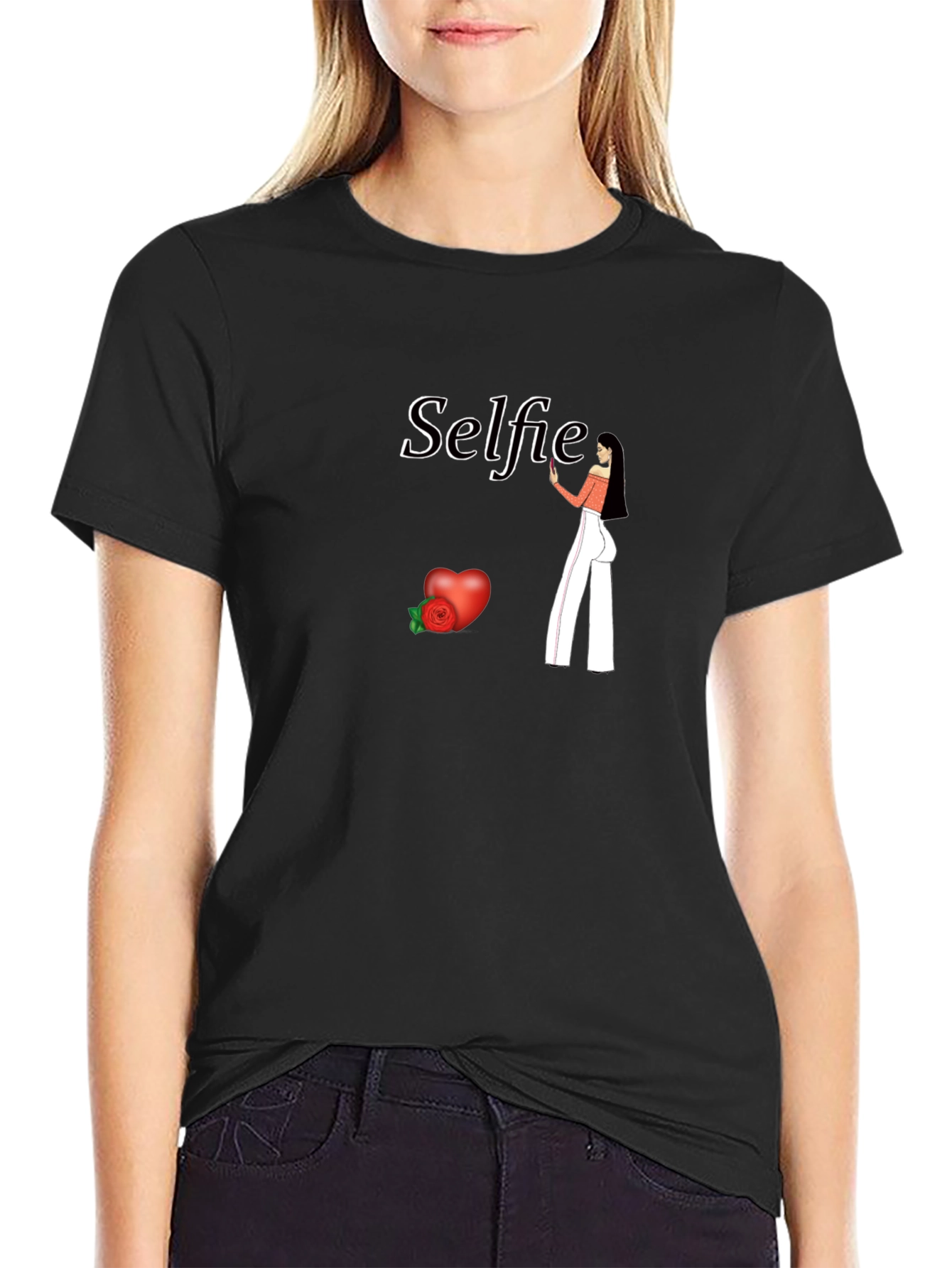 Selfie Graphic Tee - Black Cotton Blend Shirt