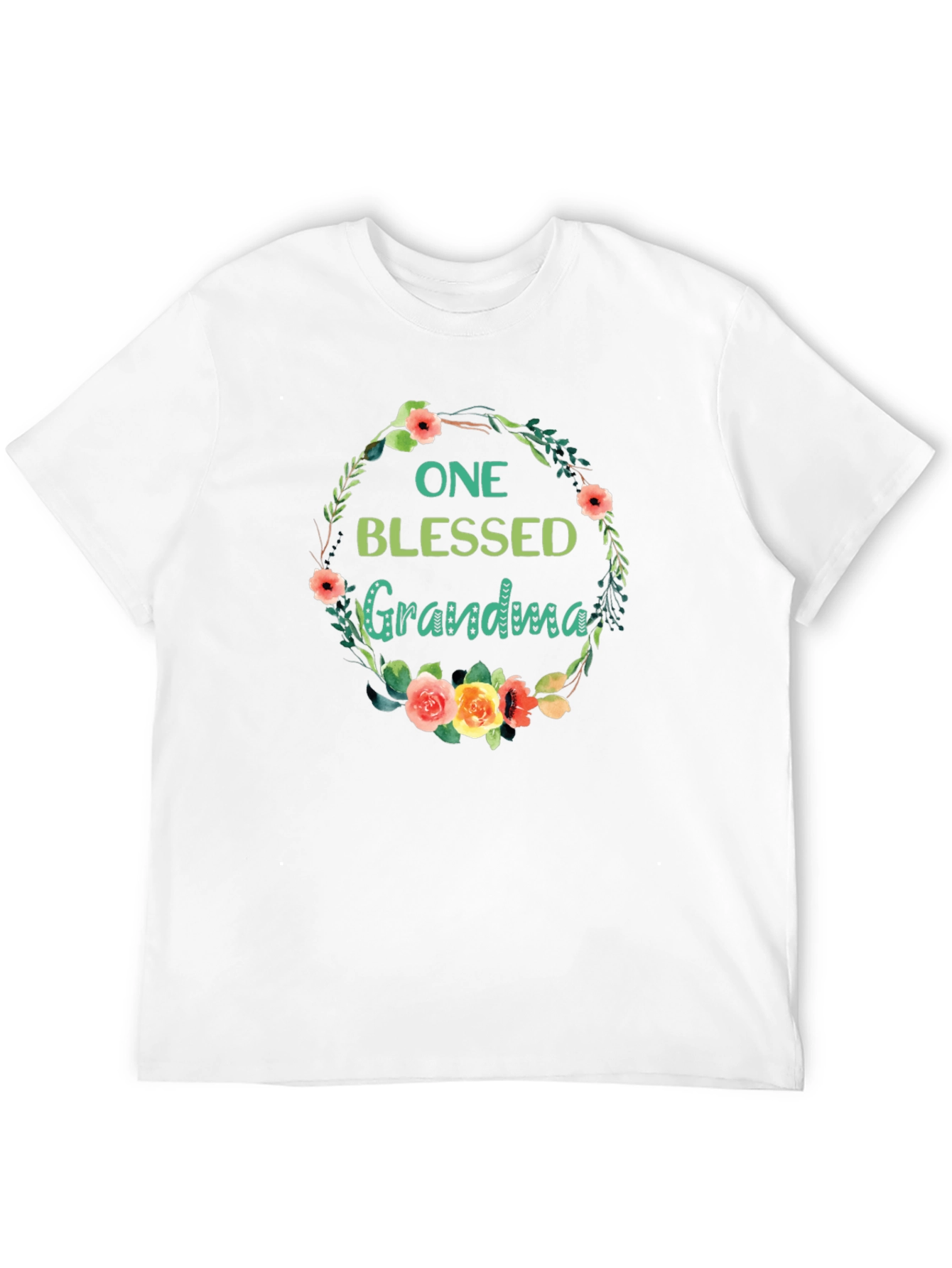 Blessed Grandma Floral Wreath Black T-Shirt