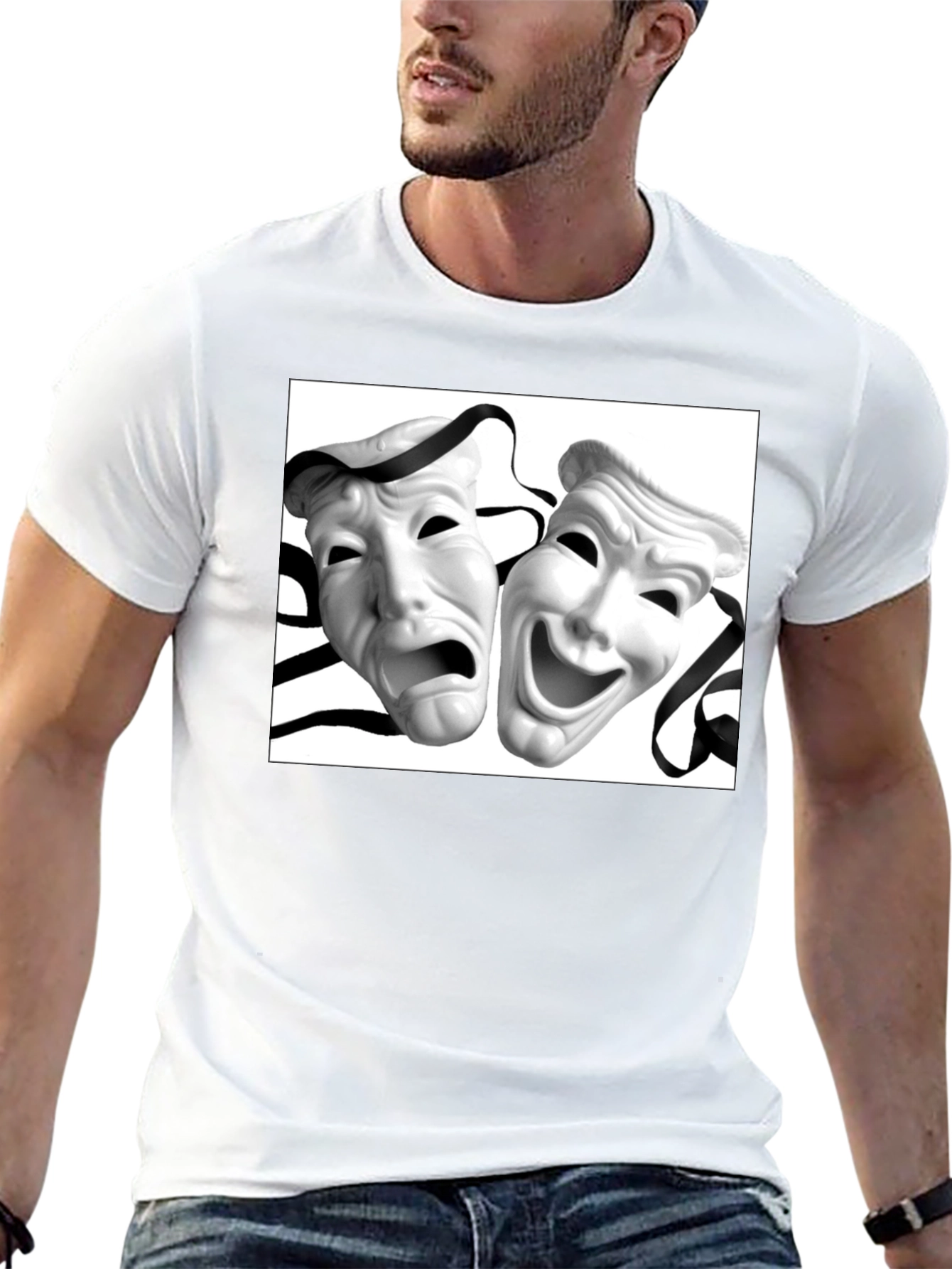 Comedy Tragedy Mask Graphic Tee - Unisex Black T-Shirt