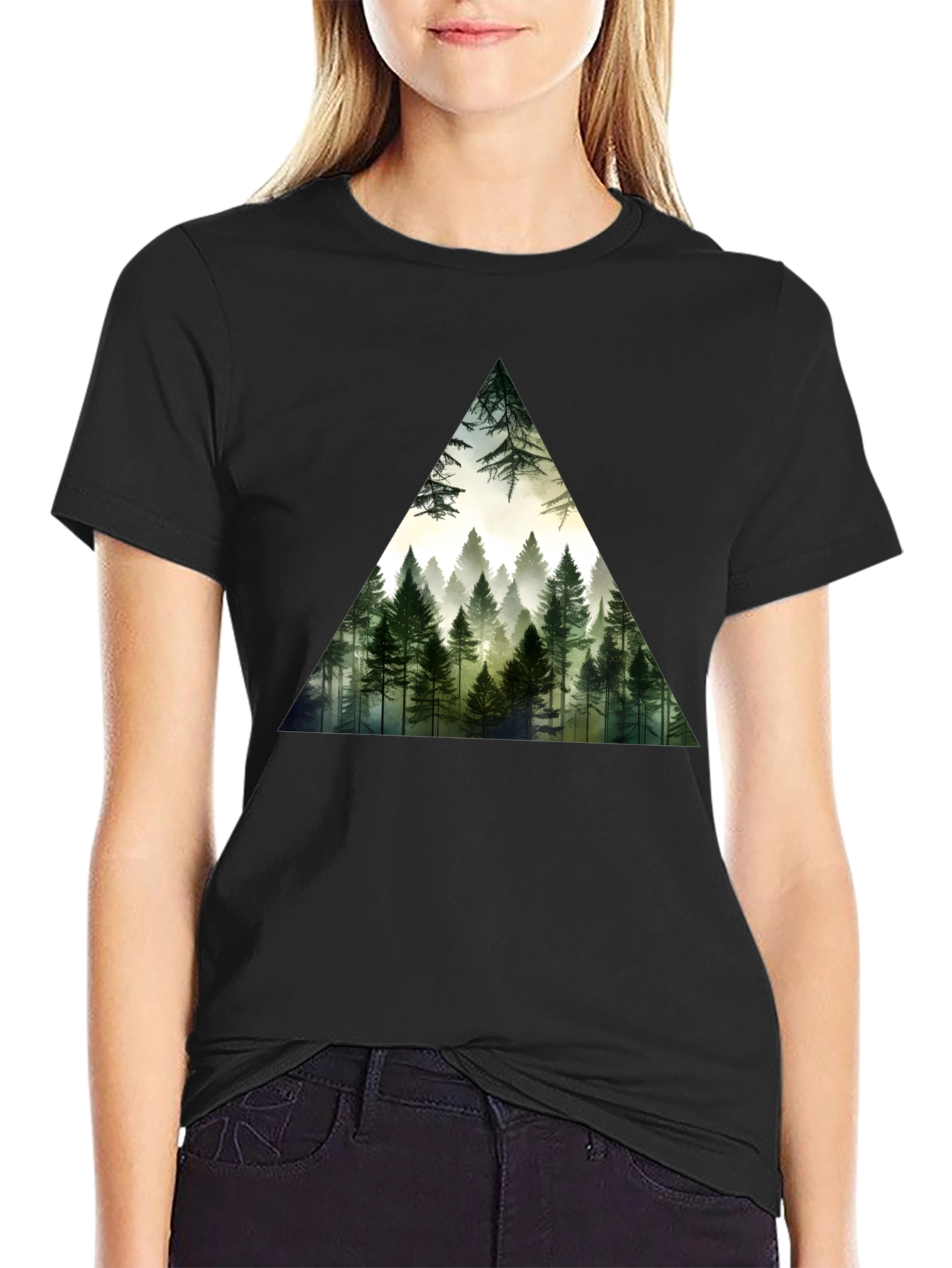 Forest Triangle Graphic Tee - Soft Black Cotton