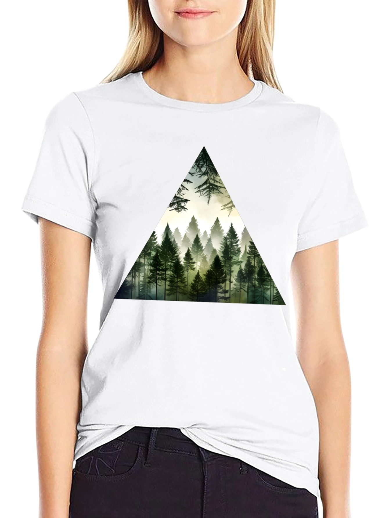 Forest Triangle Graphic Tee - Soft Black Cotton