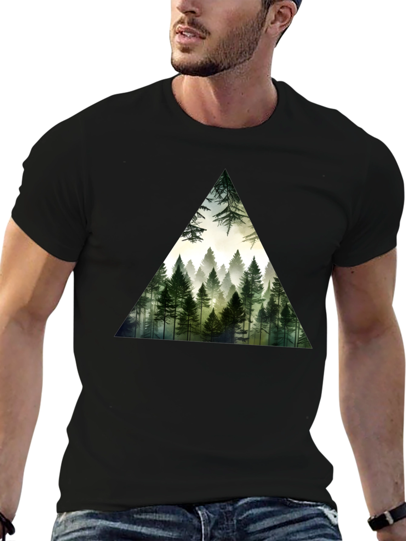 Forest Triangle Graphic Tee - Soft Black Cotton