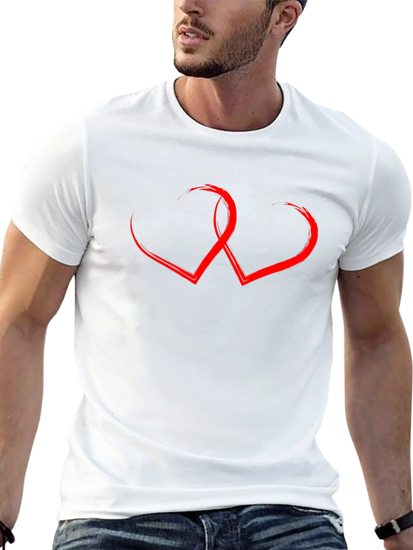 Black T-Shirt with Red Hearts Graphic
