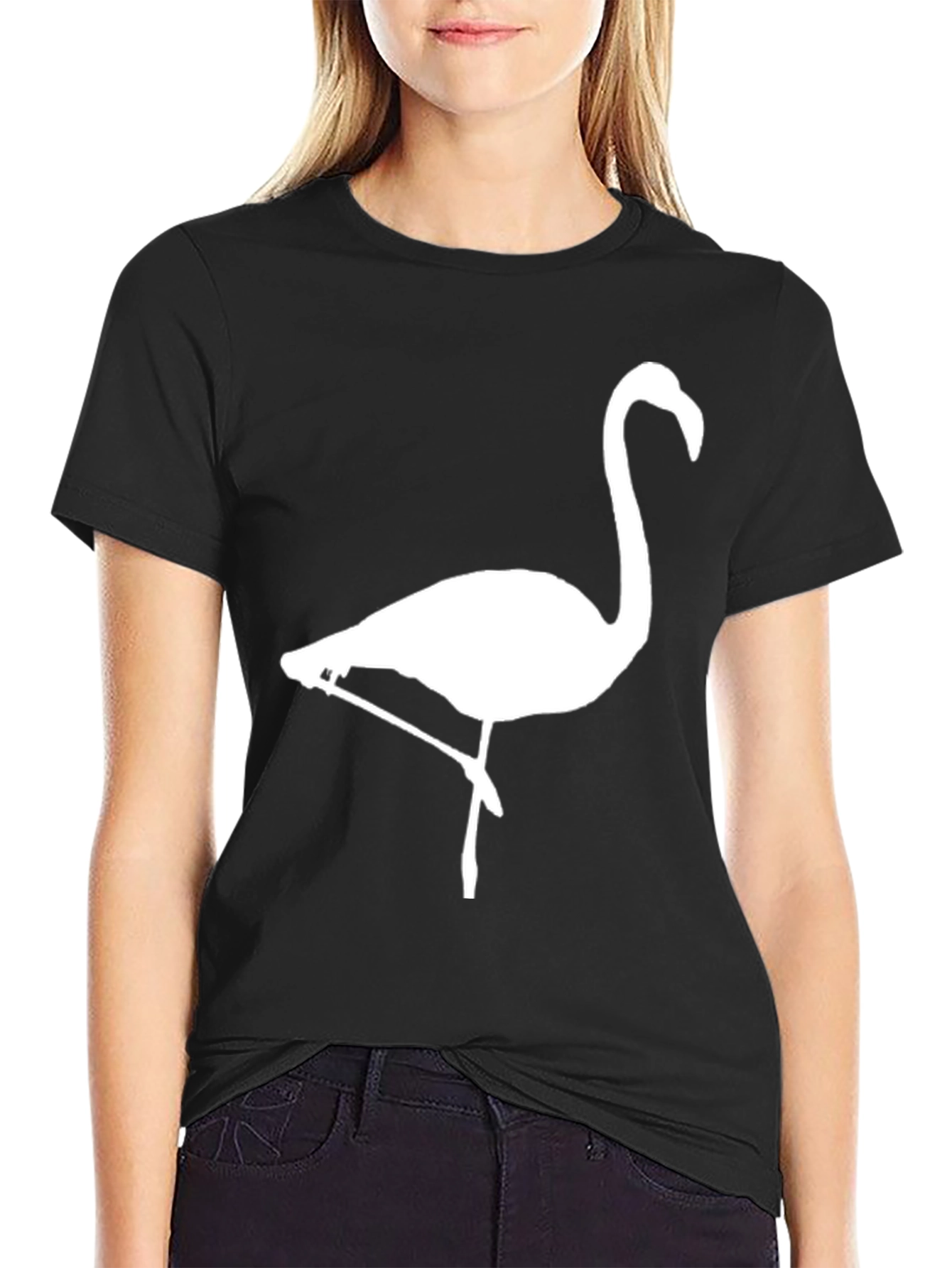 Black T-Shirt with White Flamingo Graphic