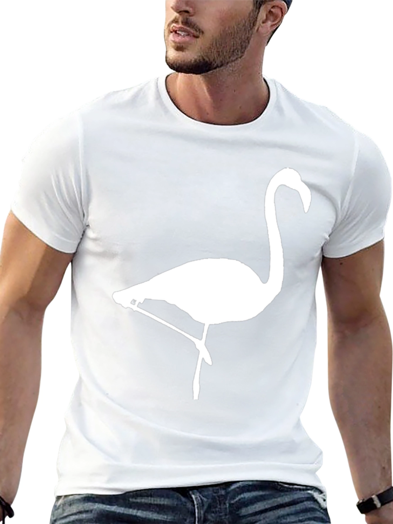Black T-Shirt with White Flamingo Graphic