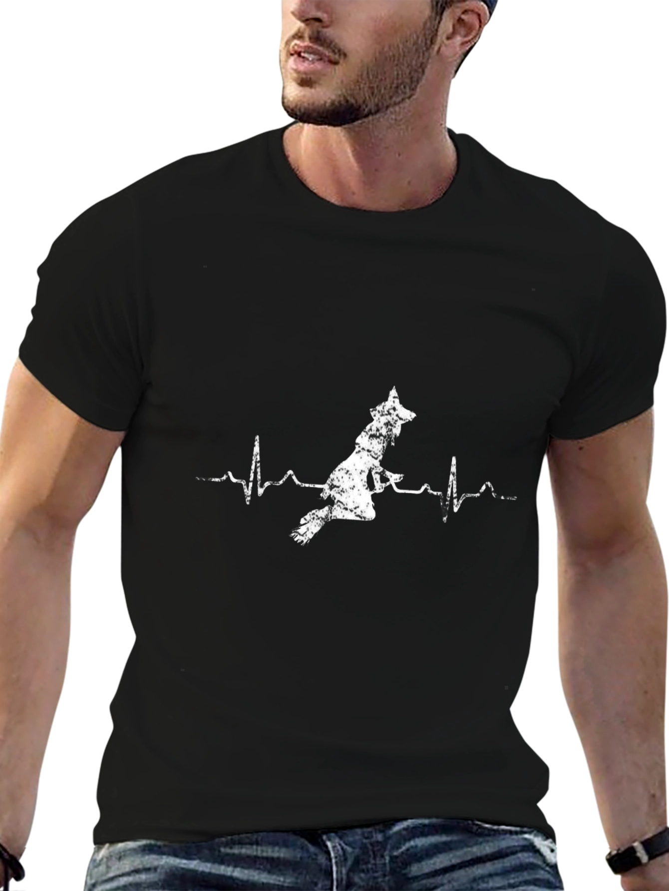 Witch Heartbeat Graphic Tee - Black Cotton Blend