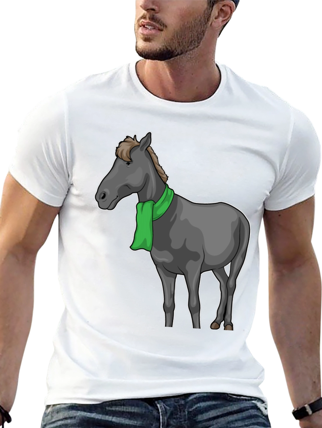 Horse Scarf Graphic Tee - Black Cotton T-Shirt
