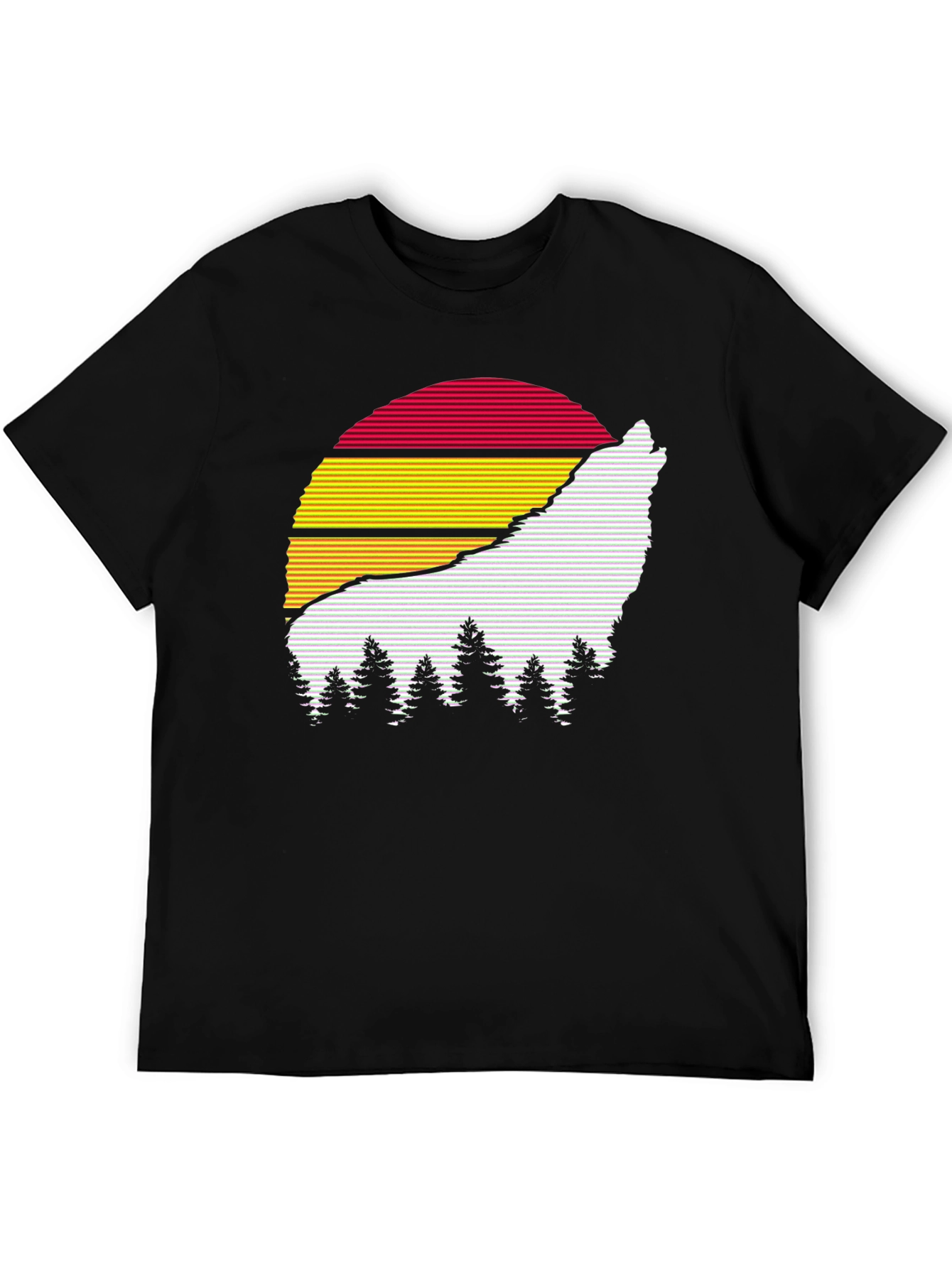 Retro Wolf Sunset Graphic Tee - Black Cotton Blend