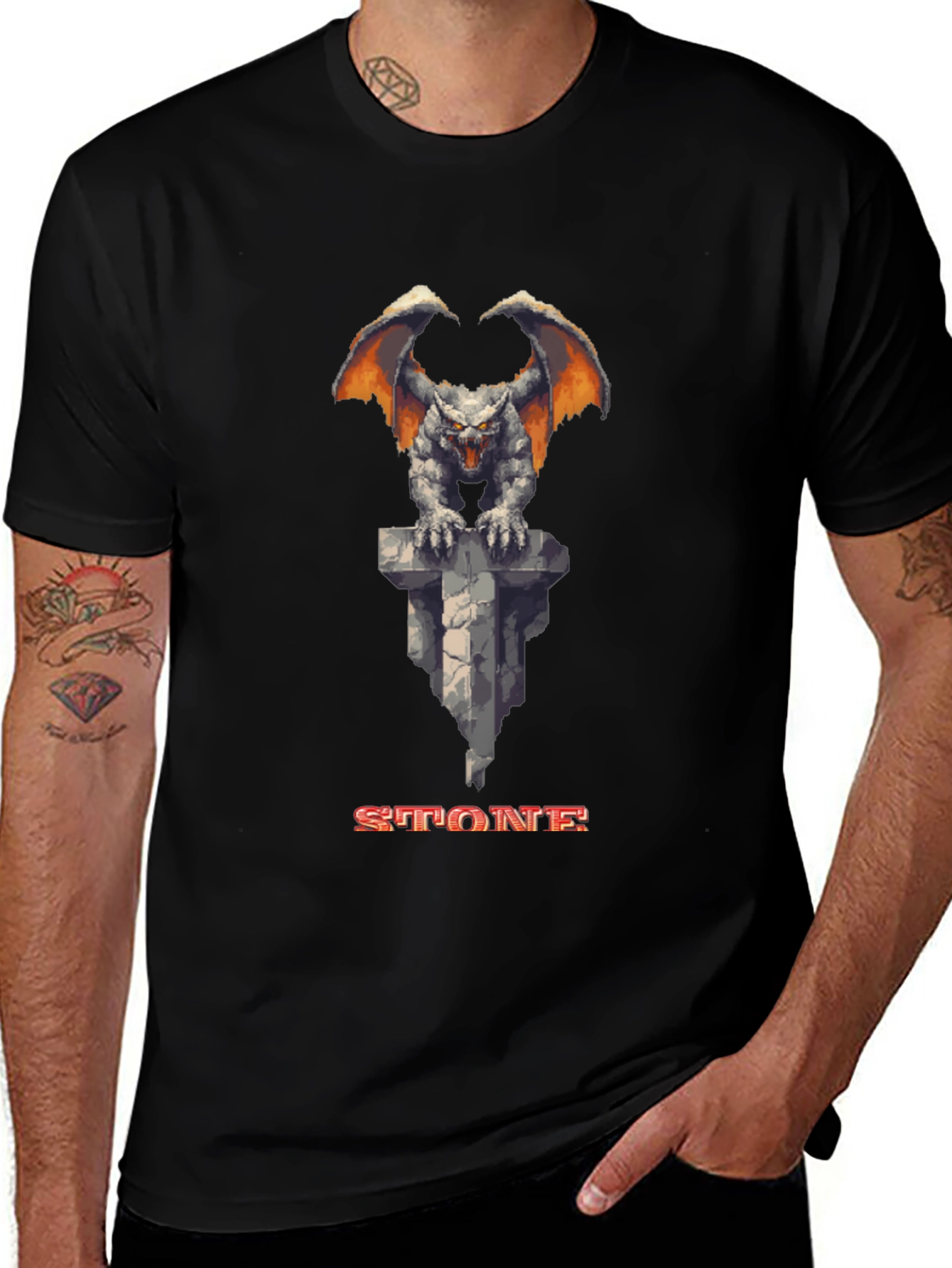 Stone Gargoyle Graphic Tee - Classic Gamer Style